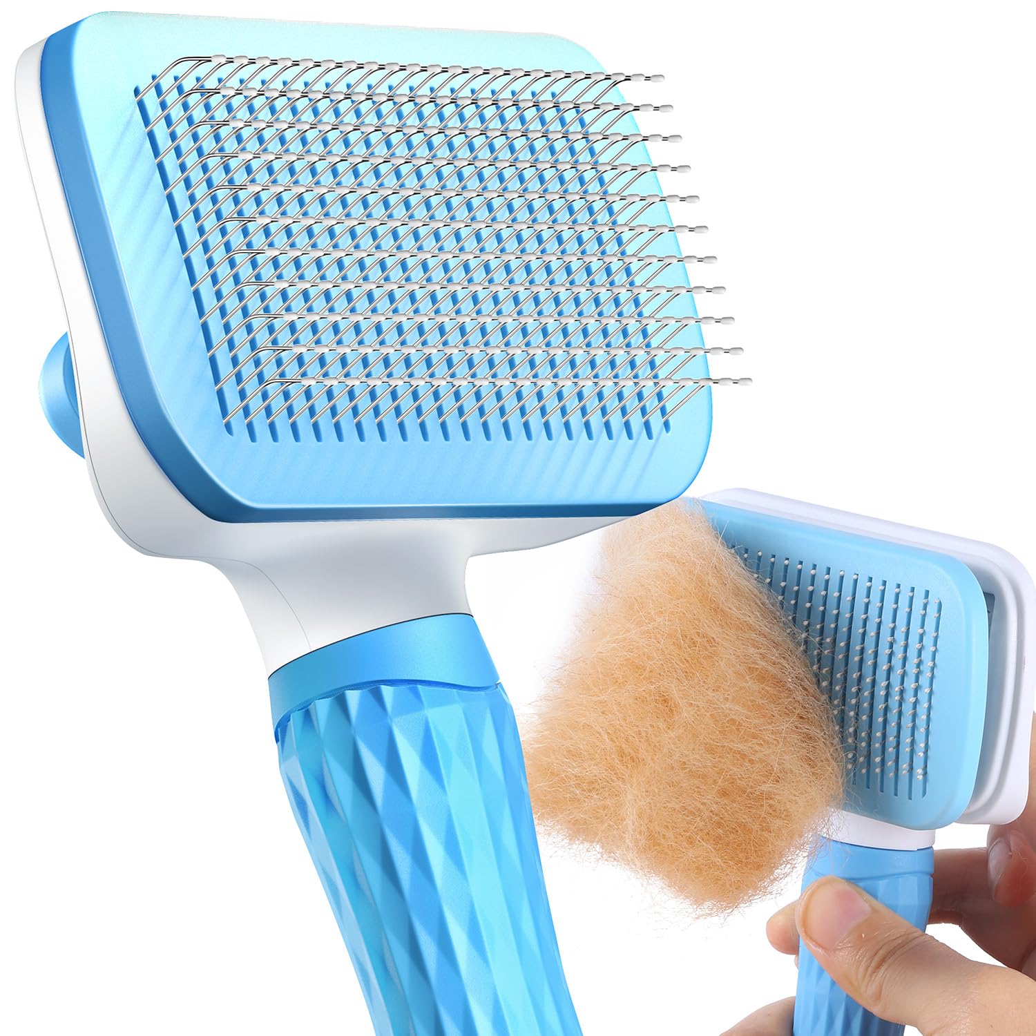 ACE2ACE Dog Brush, Cat Brush for Shedding Long and Short Haired, Self-Cleaning Dog Slicker Brush, Removes Loose Fur for Puppy, Cockapoo, Labrador, Golden Retriever, Pomeranian, Poodle, Rabbits, Blue - Furr-Reel