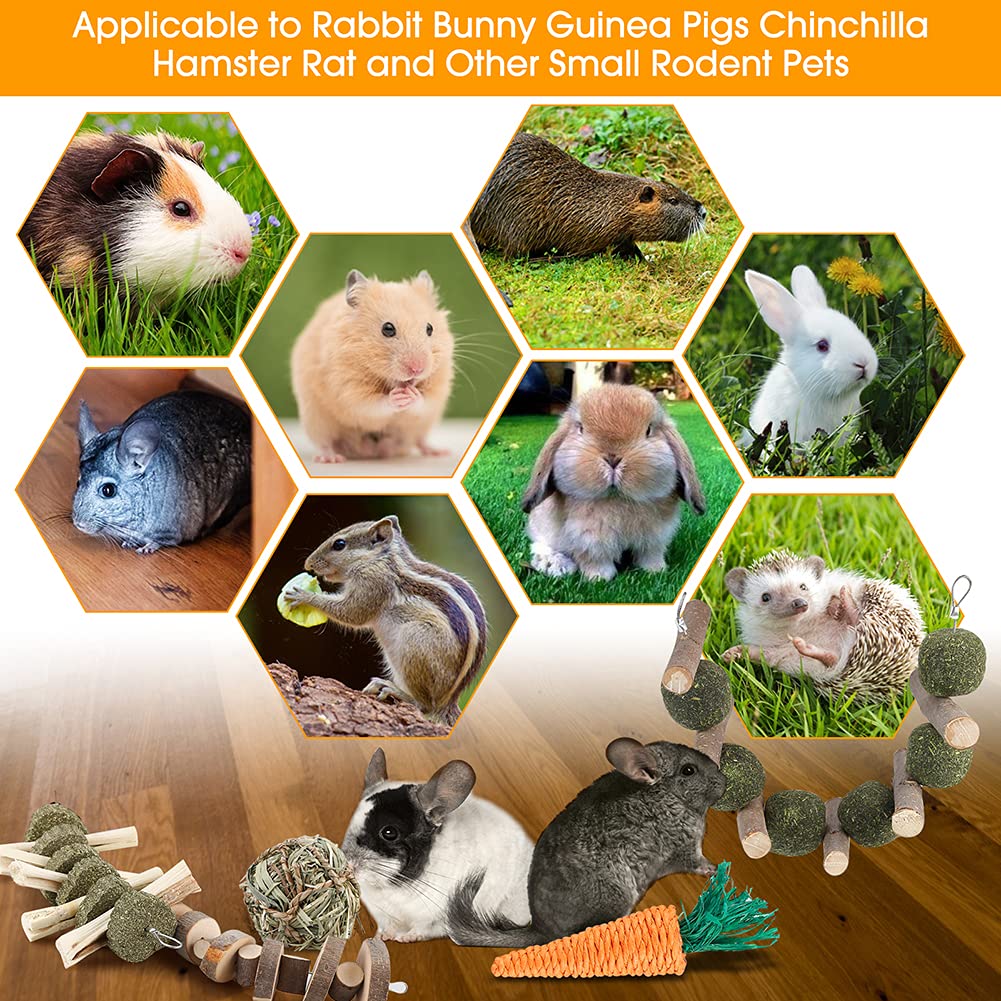 BBjinronjy Rabbit Chew Toys for Teeth,Rabbit Toys Pet Supplies,Guinea Pig Toys,Pet Cage Entertainment Accessories Handmade for Bunny Chinchilla Guinea Pig Hamsters Rat Gerbil (with 3pcs Molar String)