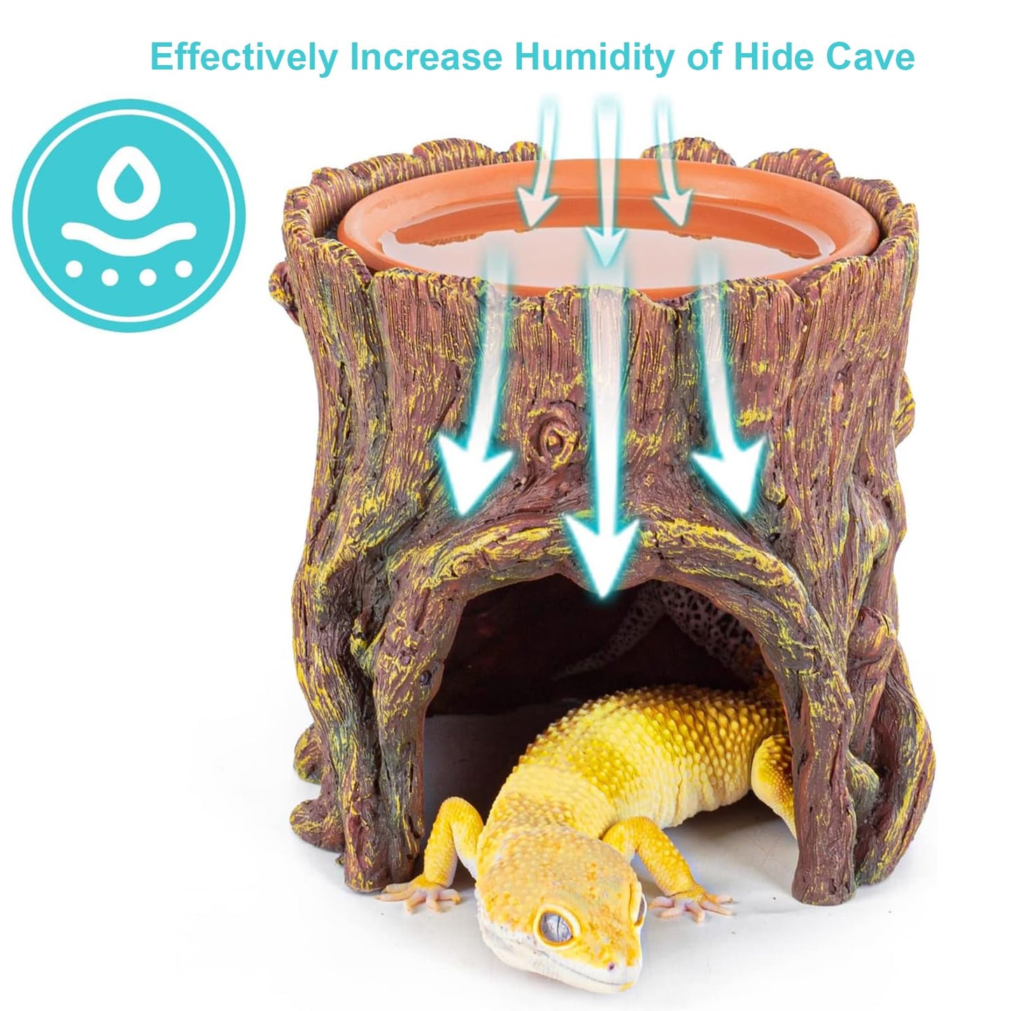 3 in 1 Reptile Hide Cave with Detachable Base & Humidity Dish for Bearded Dragon, Tank Terrarium Decor Humid Hideout for Small Reptiles Crested Gecko, Leopard, Lizard, Snake, Crabs (Hideout 3 in 1)