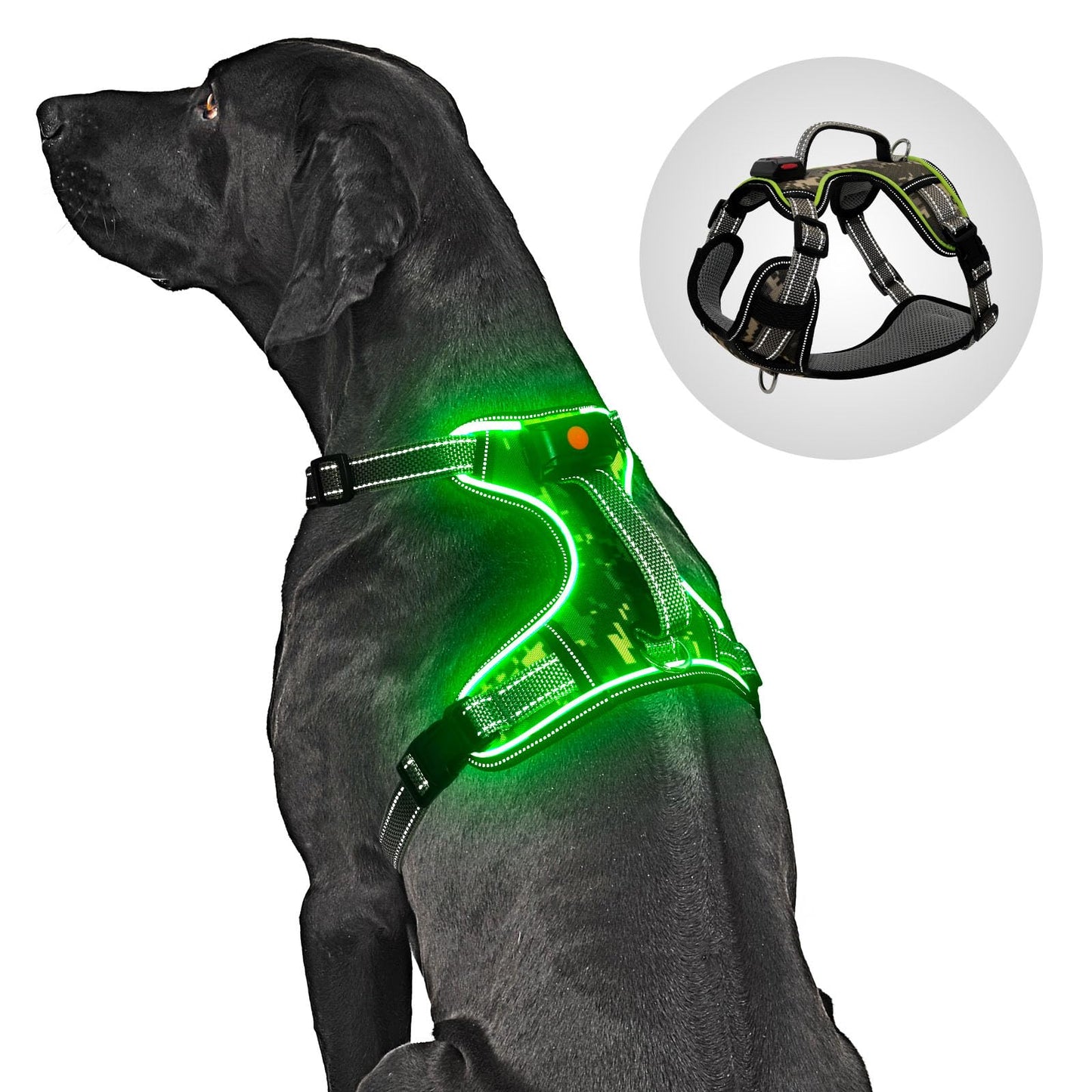 Light Up Dog Harness No Pull, LED Dog Harness with Soft Handle Rechargeable, Lighted Glowing Pet Vest Harness for Large Dogs Night Walking, Reflective/4 Point Adjustable/High Visibility - Orange, L Furr-Reel
