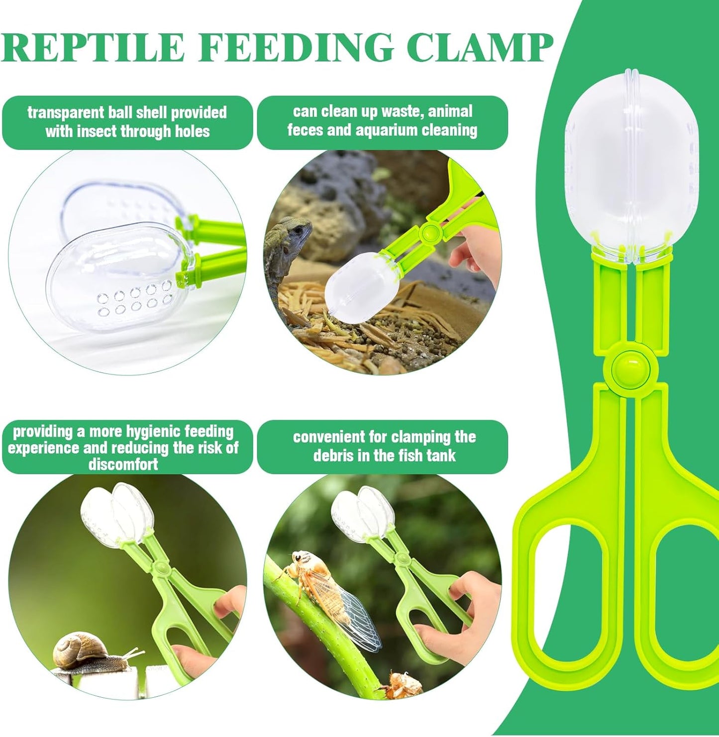 Yauhar 7Pcs Reptile Feeding and Cleaning Tool Set Contains Stainless Steel Long Tongs Tweezers with Rubber Tip, Feed Clamp and Scoop for Tortoise Lizard Frog Spider Crested Gargoyle Bearded Dragon