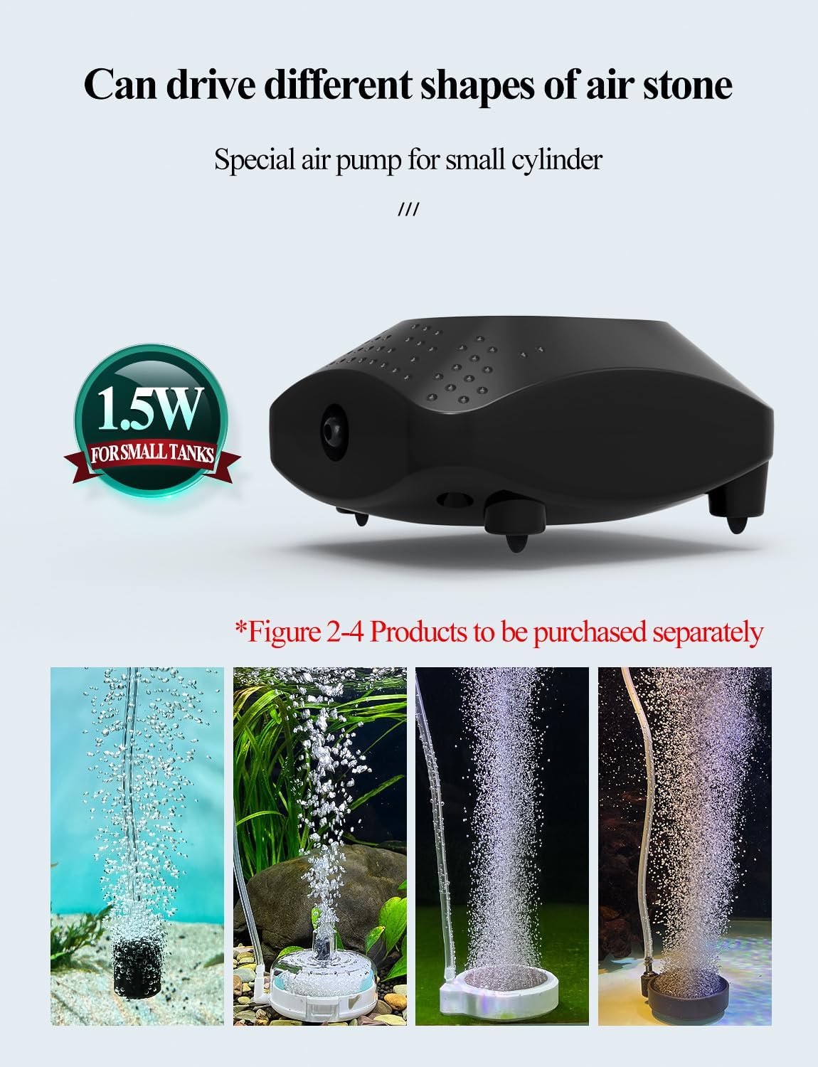 UPETTOOLS Aquarium Air Pump for Fish Tank, Ultra Quiet Fish Tank Air Pump Fish Oxygen Pump Aquarium Bubbler Kit with Air Tubing, Bubble Stone and Check Valve, Fish Tank Aerator Kit