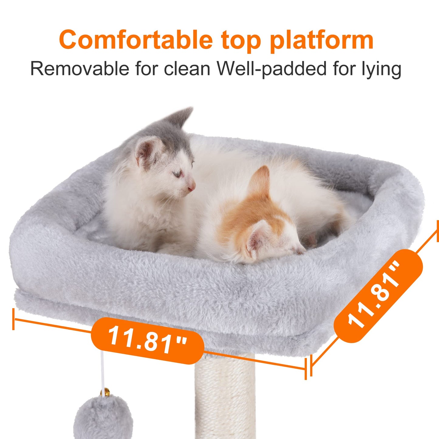 Heybly Cat Tree with Toy, Cat Tower condo for Indoor Cats, Cat House with Padded Plush Perch, Cozy Hammock and Sisal Scratching Posts, Light Gray HCT004SW