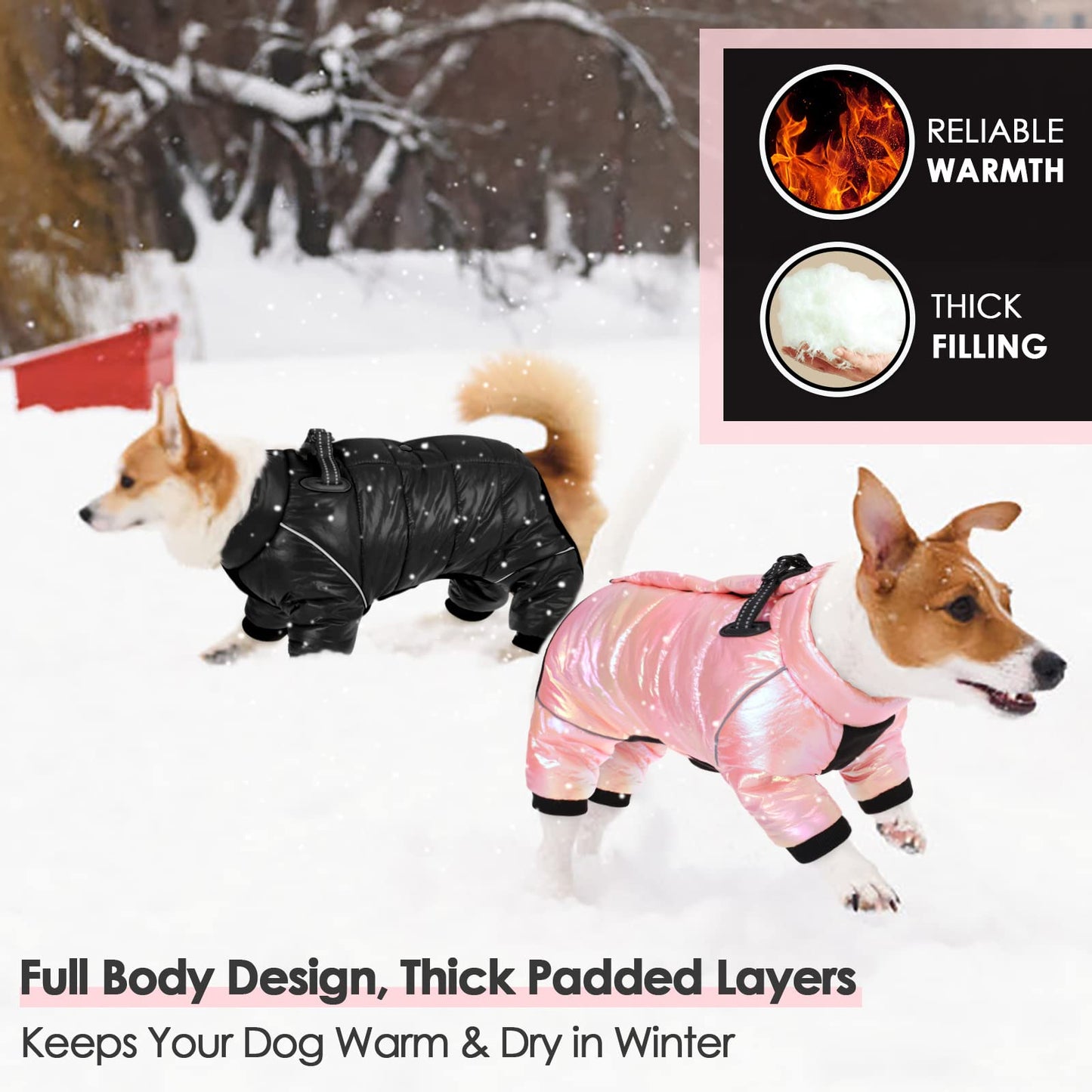 AOFITEE Dog Coat, Waterproof Dogs Jacket for Winter, Warm Fullbody Small Dog Snowsuit, Winter Coat for Small Dogs, Zip Up Pet Puffer Jacket Fleece Vest, Reflective Pet Snow Jackets, Christmas Red Furr-Reel