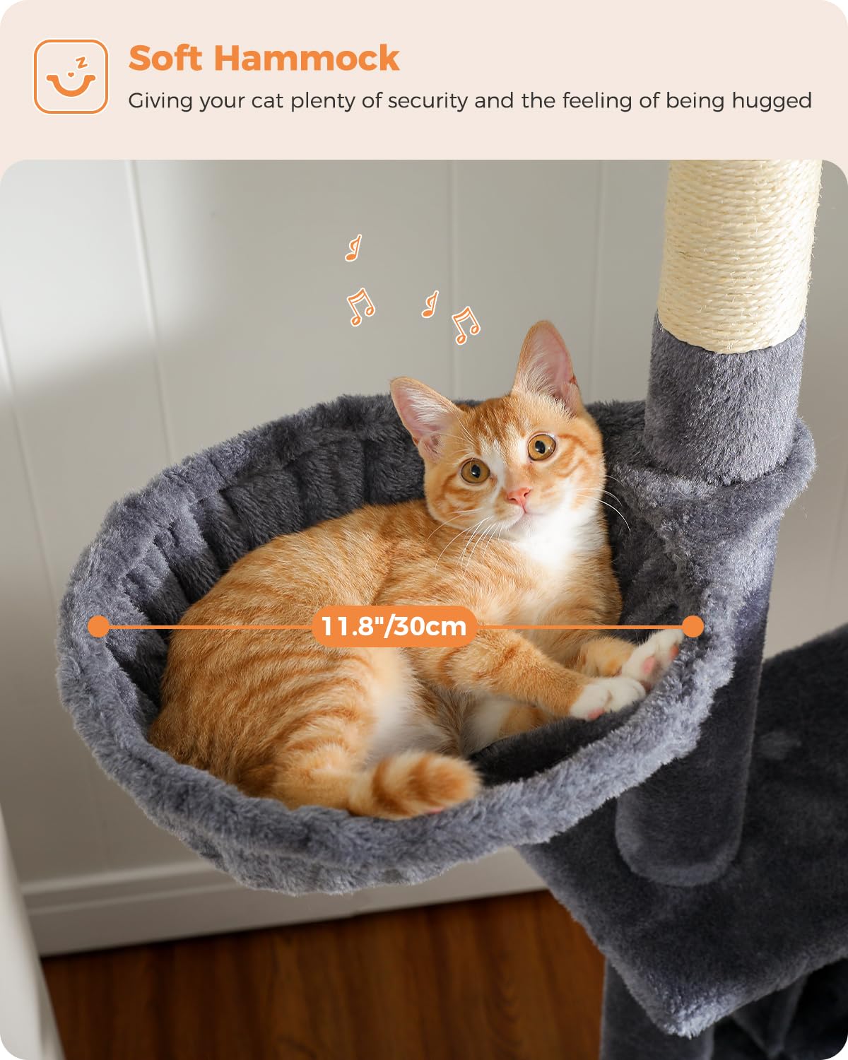 PEQULTI Cat Tree for Large Cats with Super Large Top Perch, [56.3"=143cm] Tower for Indoor Cats with Hammock and Sleeping Bag, Cat Shelves with Scratching Posts and 2 Condos Houses Grey