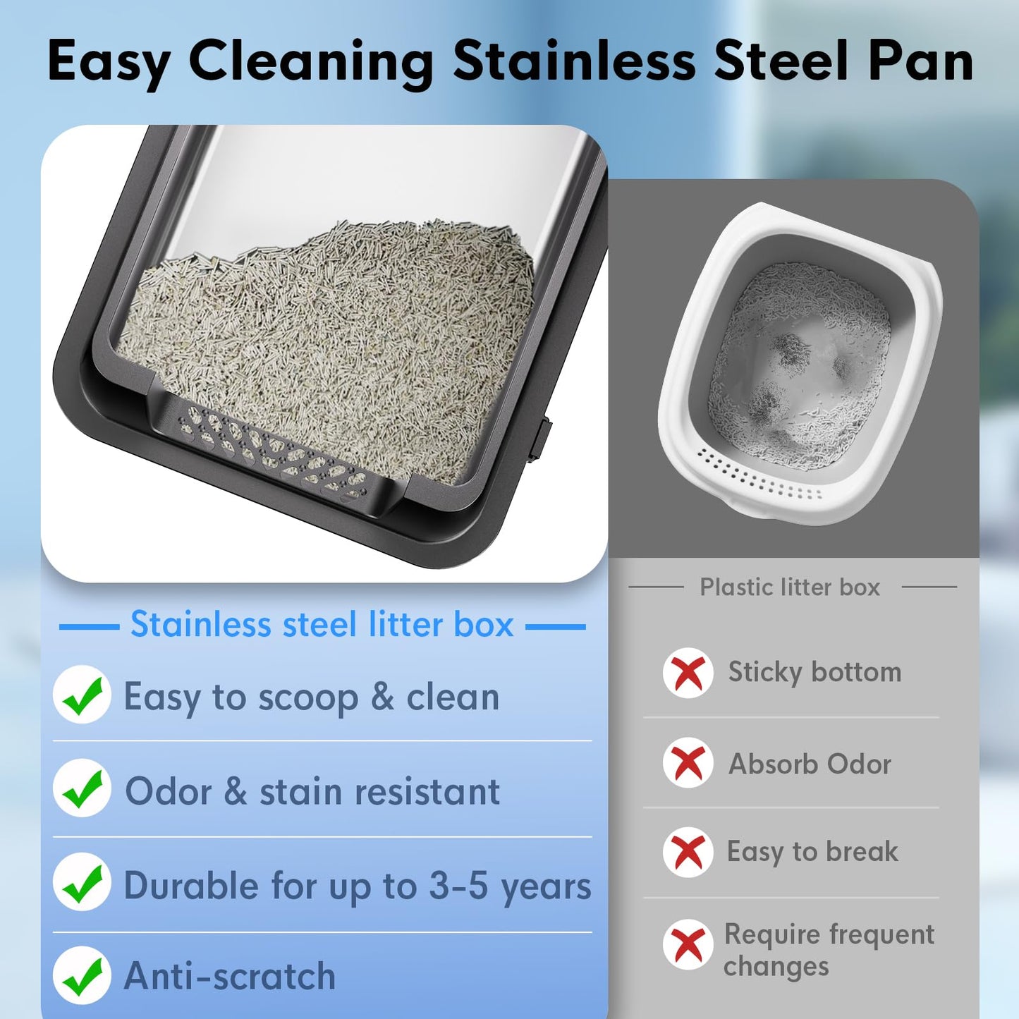 TENTIZON Stainless Steel Cat Litter Box, Extra Large Enclosed Kitty Litter Box with Removable Lid, Scoop, Pedal, XL High Sided Metal Litter Pan for Kitten, Big Cats Up to 11KG