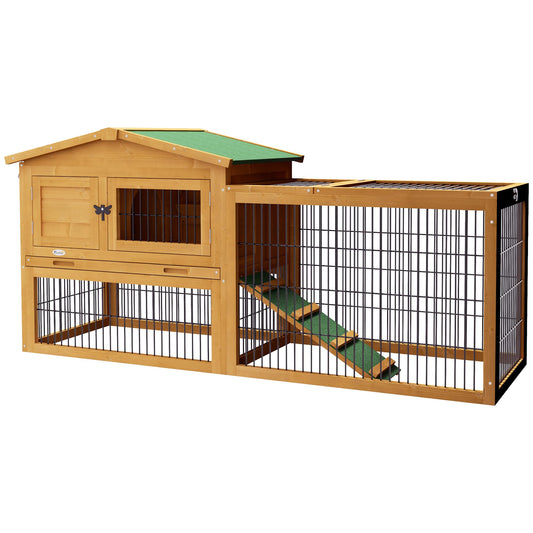 PawHut Solid Wood Rabbit Hutch Bunny Cage Pet Guinea Pig House Outdoor Small Animal Habitat w/Ramp, Weather-Resistant Asphalt Openable Roof, Pull-Out Tray, Dark Grey