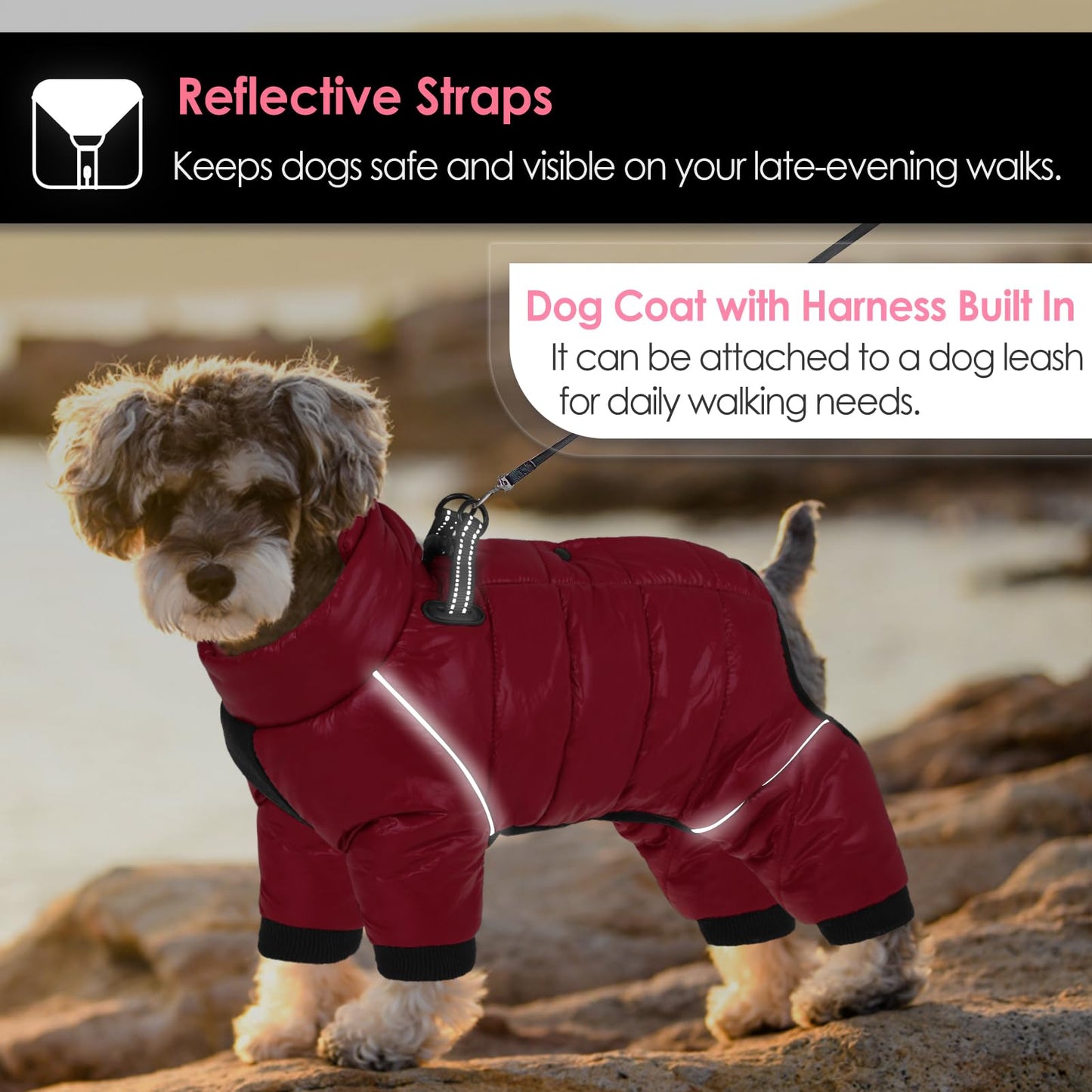 AOFITEE Dog Coat, Waterproof Dogs Jacket for Winter, Warm Fullbody Small Dog Snowsuit, Winter Coat for Small Dogs, Zip Up Pet Puffer Jacket Fleece Vest, Reflective Pet Snow Jackets, Christmas Red Furr-Reel