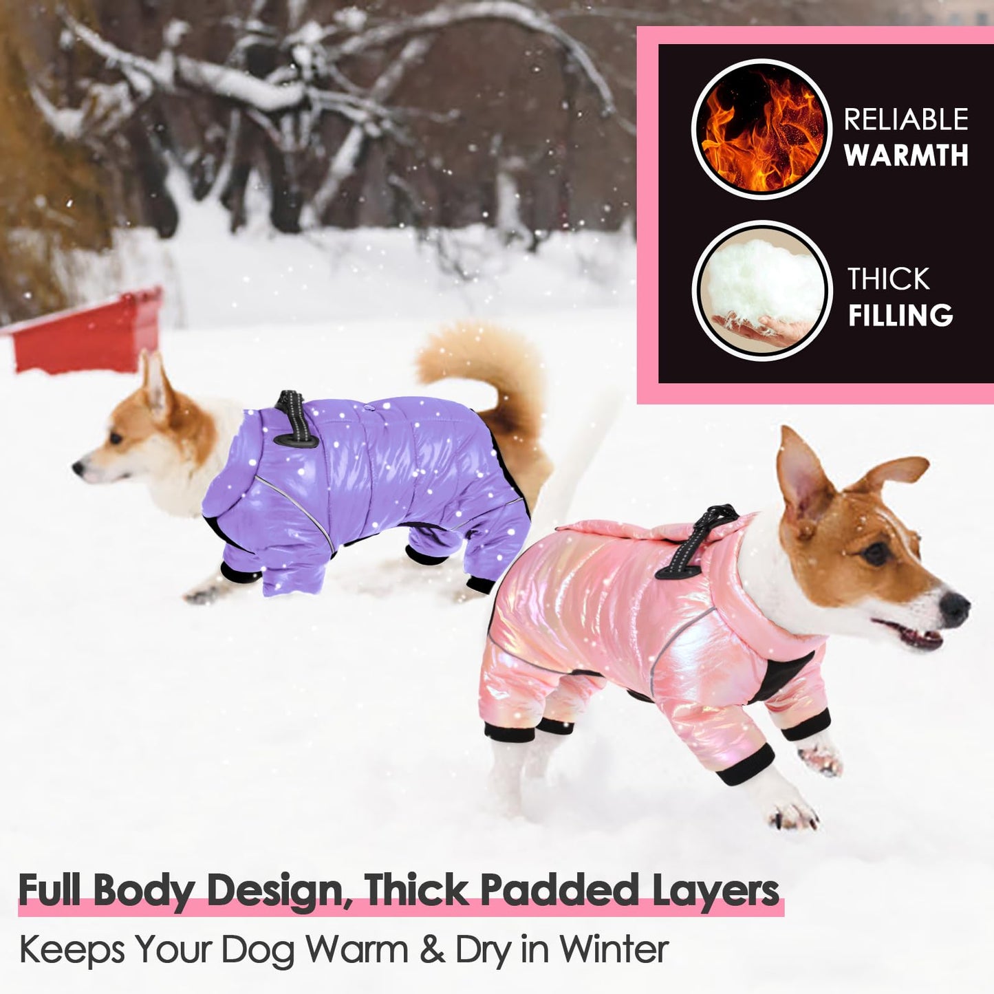 AOFITEE Dog Coat, Waterproof Dogs Jacket for Winter, Warm Fullbody Small Dog Snowsuit, Winter Coat for Small Dogs, Zip Up Pet Puffer Jacket Fleece Vest, Reflective Pet Snow Jackets, Christmas Red Furr-Reel