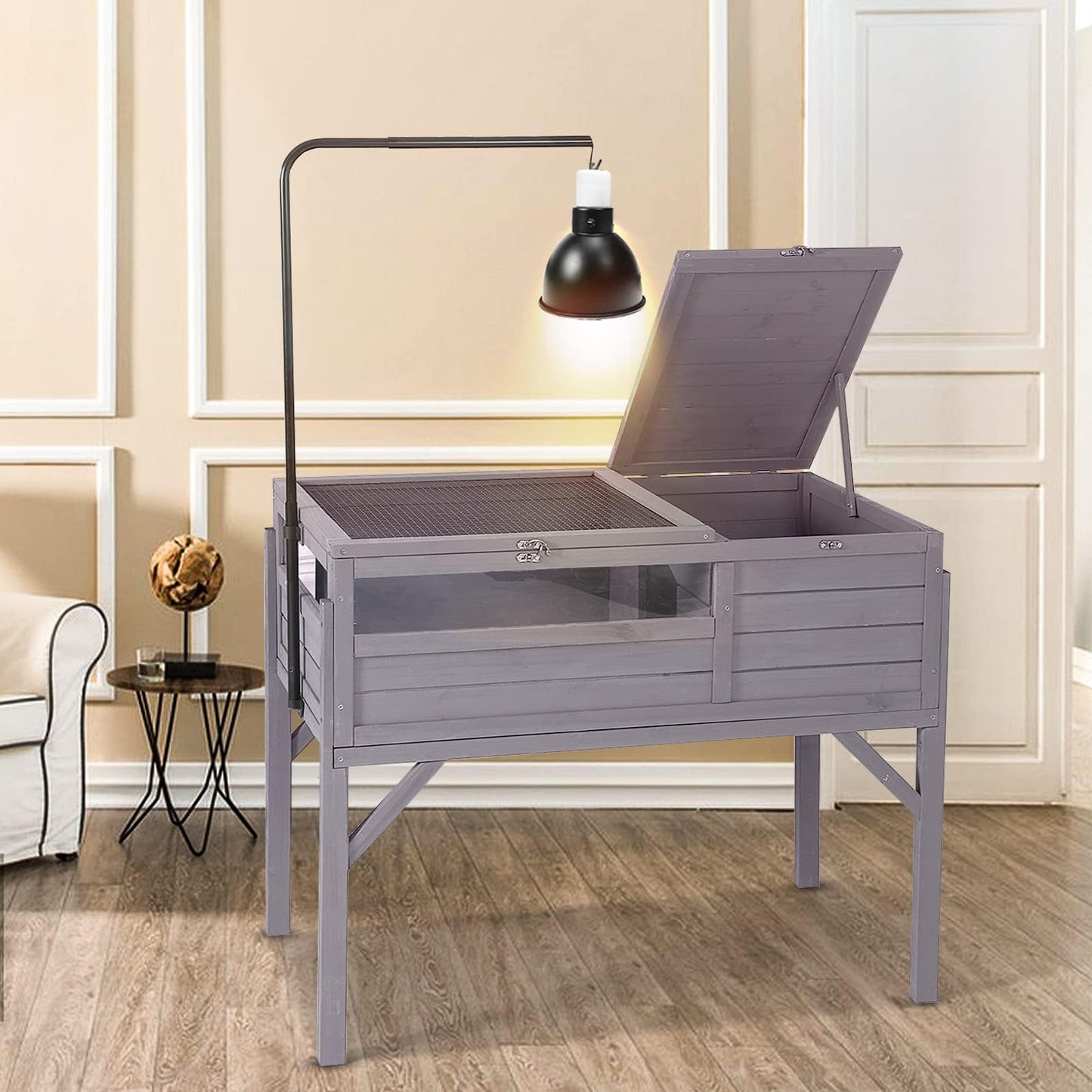 Aivituvin Tortoise Habitat Turtle Enclosure, Wooden Tortoise House Reptile Cage for Small Animals Indoor-Outdoor, Adjustable Lamp Holder Included