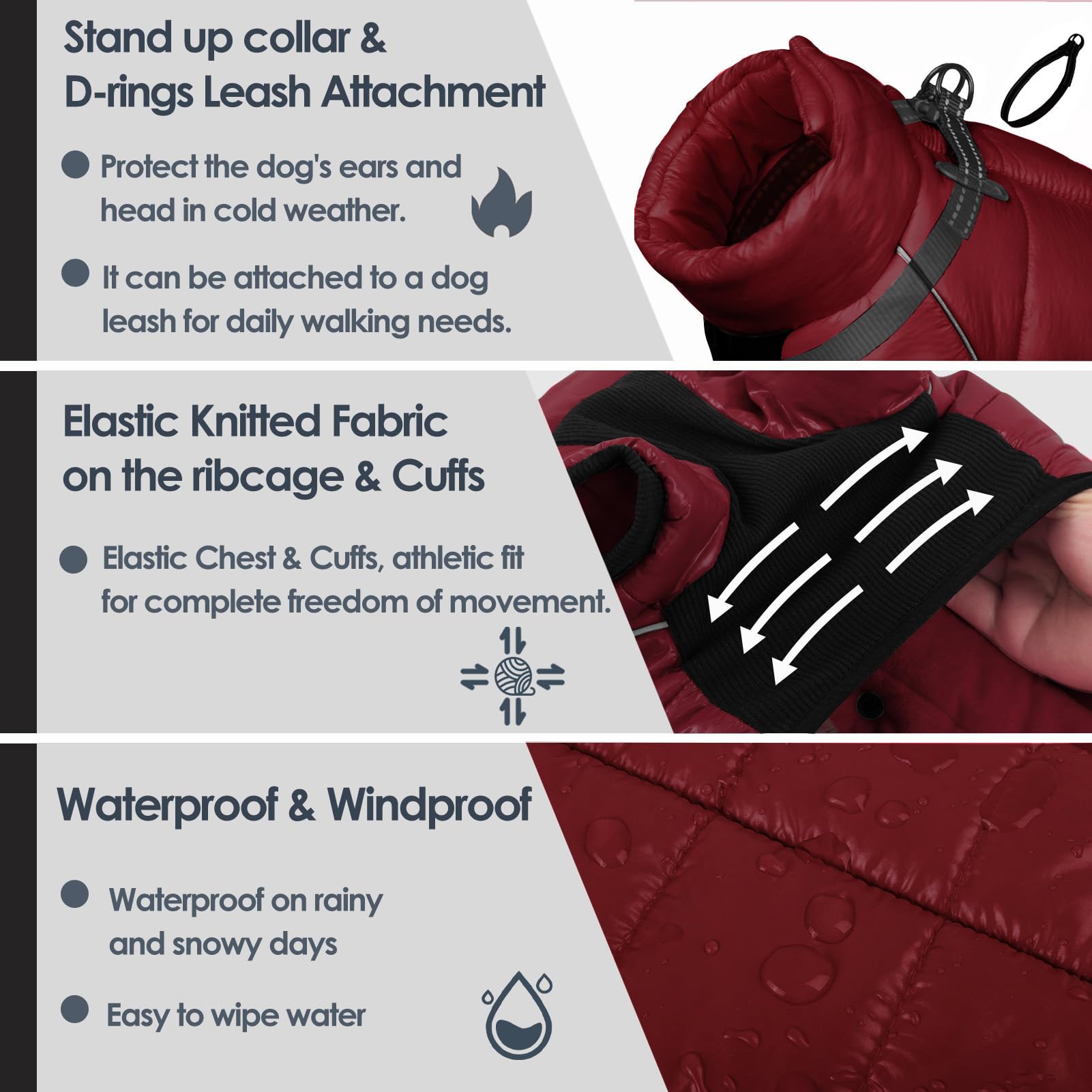 AOFITEE Dog Coat, Waterproof Dogs Jacket for Winter, Warm Fullbody Small Dog Snowsuit, Winter Coat for Small Dogs, Zip Up Pet Puffer Jacket Fleece Vest, Reflective Pet Snow Jackets, Christmas Red Furr-Reel
