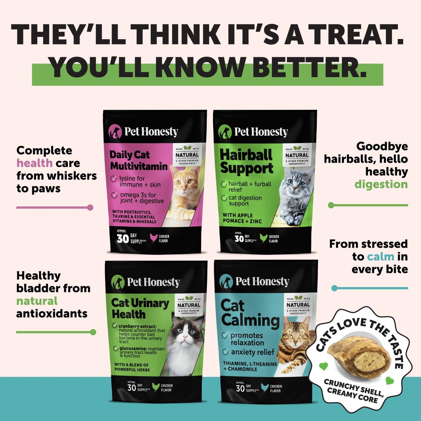 Pet Honesty Cat Probiotics Gut + Immune Health Chews - Cats Digestive Health, Cat Vitamins Supports Gut Health, Immunity, Healthy Digestion + Cats Constipation Relief - Chicken (30-Day Supply)