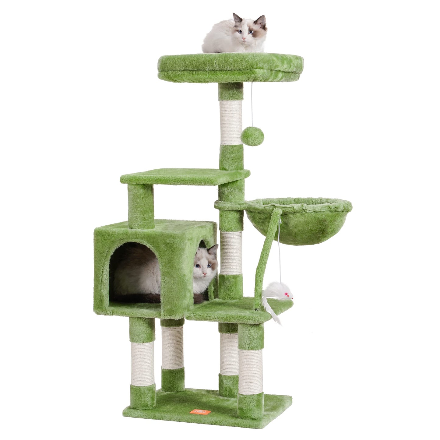 Heybly Cat Tree with Toy, Cat Tower condo for Indoor Cats, Cat House with Padded Plush Perch, Cozy Hammock and Sisal Scratching Posts, Light Gray HCT004SW