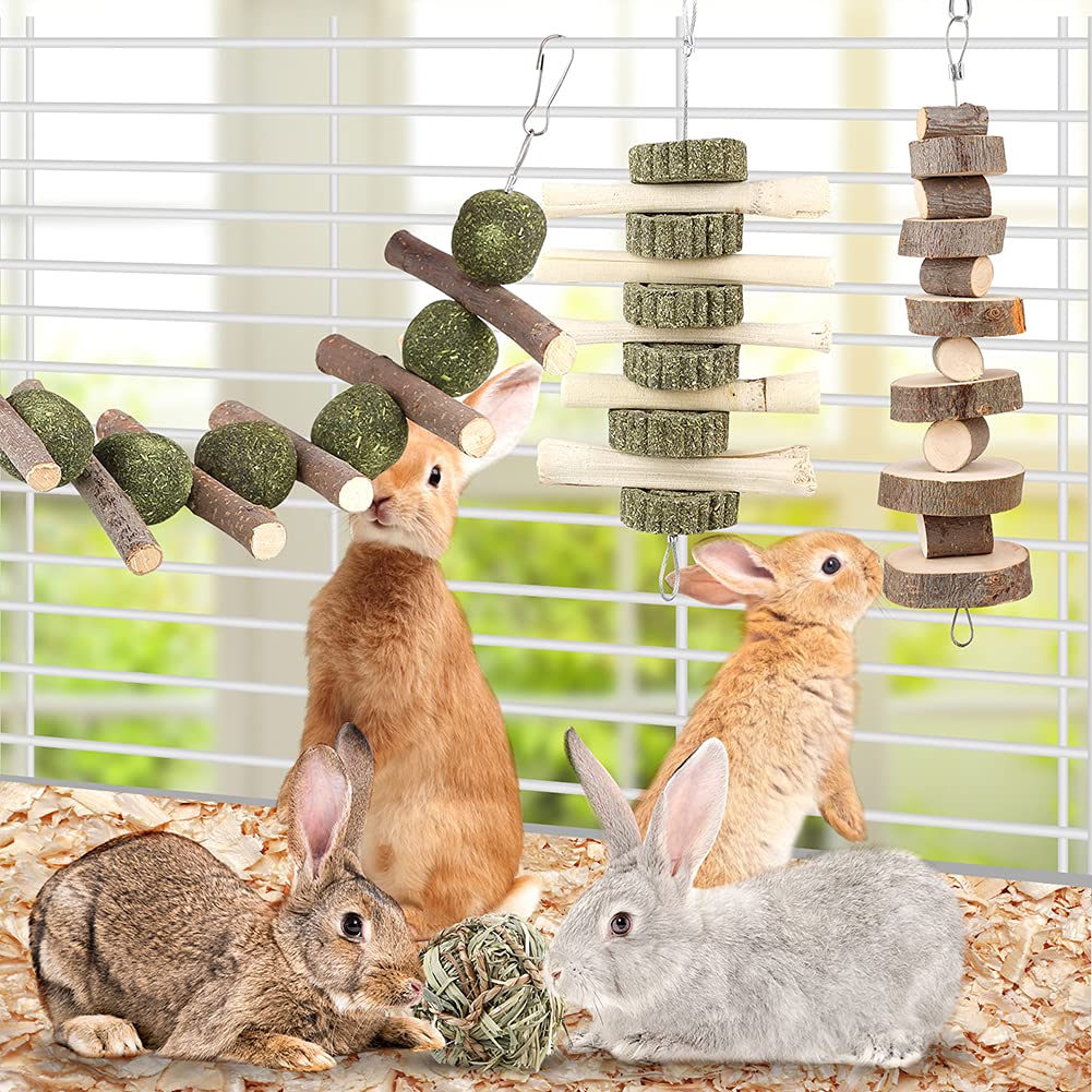 BBjinronjy Rabbit Chew Toys for Teeth,Rabbit Toys Pet Supplies,Guinea Pig Toys,Pet Cage Entertainment Accessories Handmade for Bunny Chinchilla Guinea Pig Hamsters Rat Gerbil (with 3pcs Molar String)