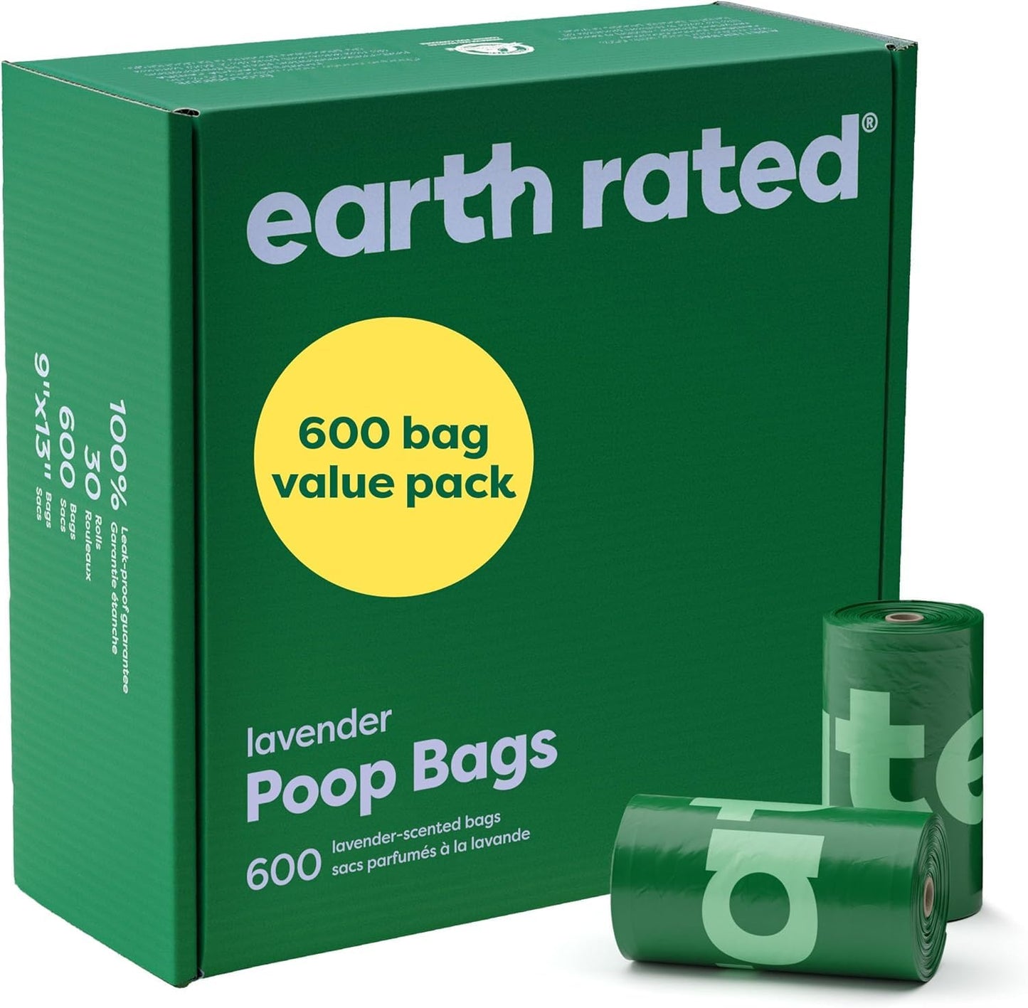 Earth Rated (A Canadian Company), Poop Bags for Dogs, Guaranteed Leak Proof and Extra Thick Waste Bag Refill Rolls, Lavender Scented, 270 Count