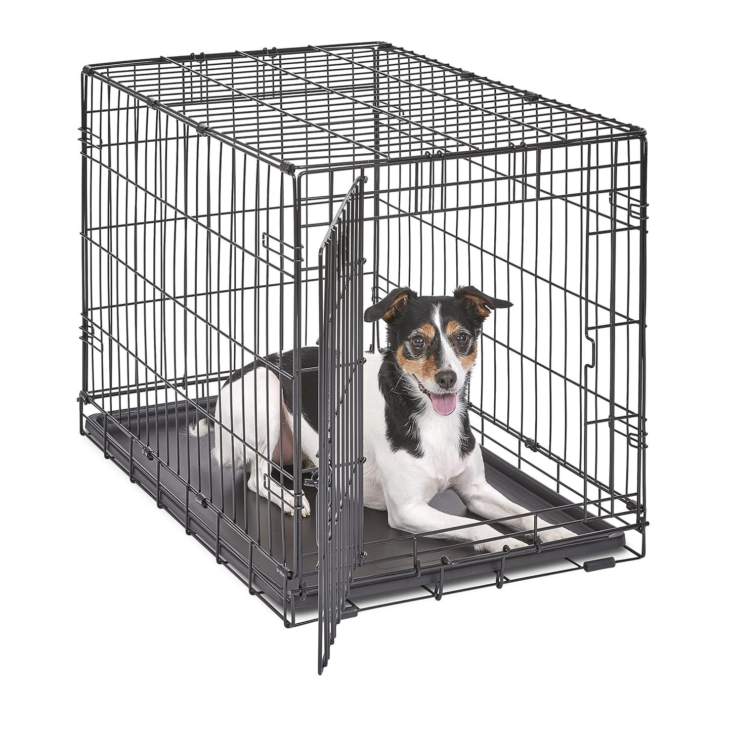 Dog Crate | MidWest iCrate 30" Folding Metal Dog Crate w/ Divider Panel, Floor Protecting Feet & Leak-Proof Plastic Tray | 30L x 19W x 21H Inches, Medium Dog, Black