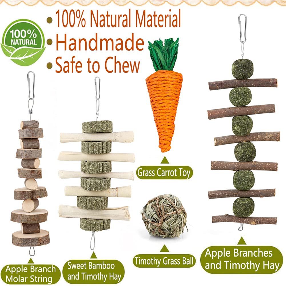 BBjinronjy Rabbit Chew Toys for Teeth,Rabbit Toys Pet Supplies,Guinea Pig Toys,Pet Cage Entertainment Accessories Handmade for Bunny Chinchilla Guinea Pig Hamsters Rat Gerbil (with 3pcs Molar String)