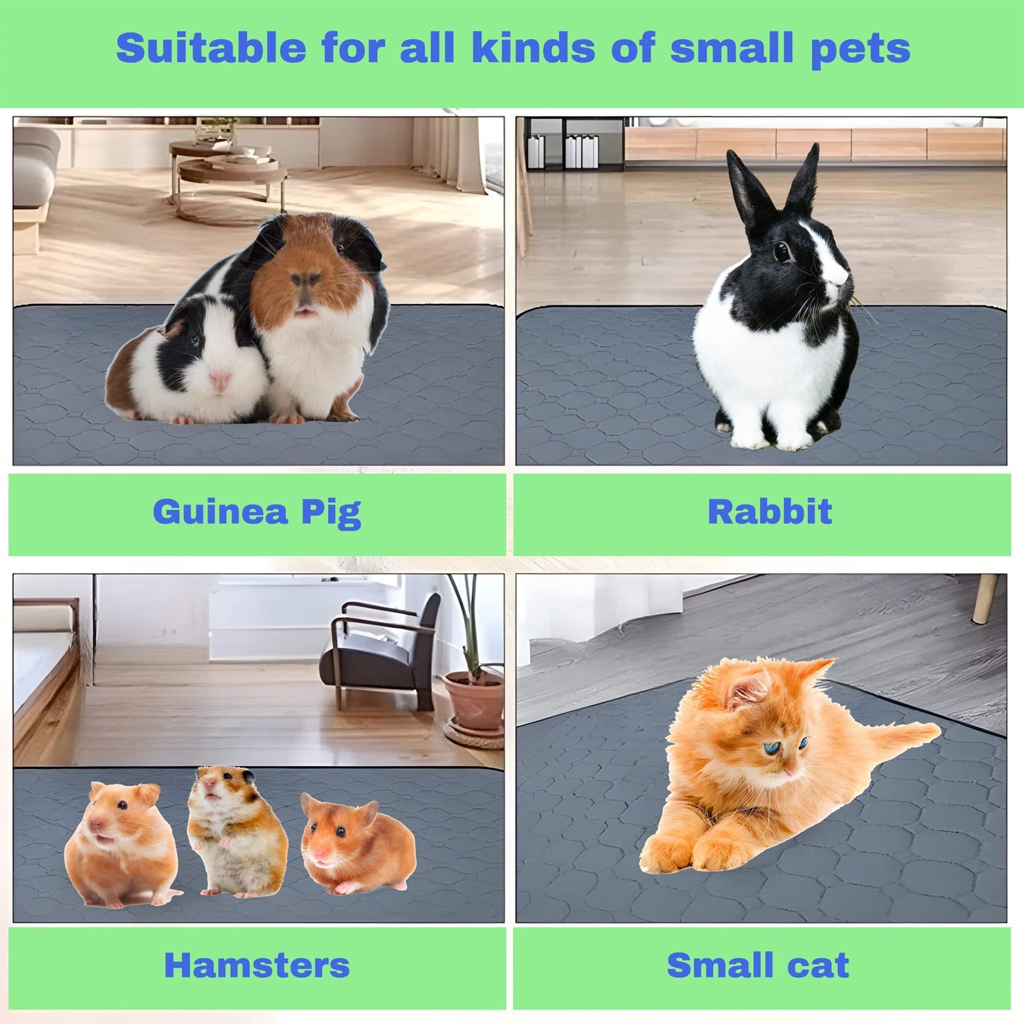 Fantperful Pet-Cage Liners-Mat Pee Pads-Bedding - for Guinea Pig Hamsters Chinchillas Bunny Rabbit Ferrets Rat Hedgehogs Small Cat Dog Puppies Small Mini Animal 2 Packs (S(13.77x19.68inch))