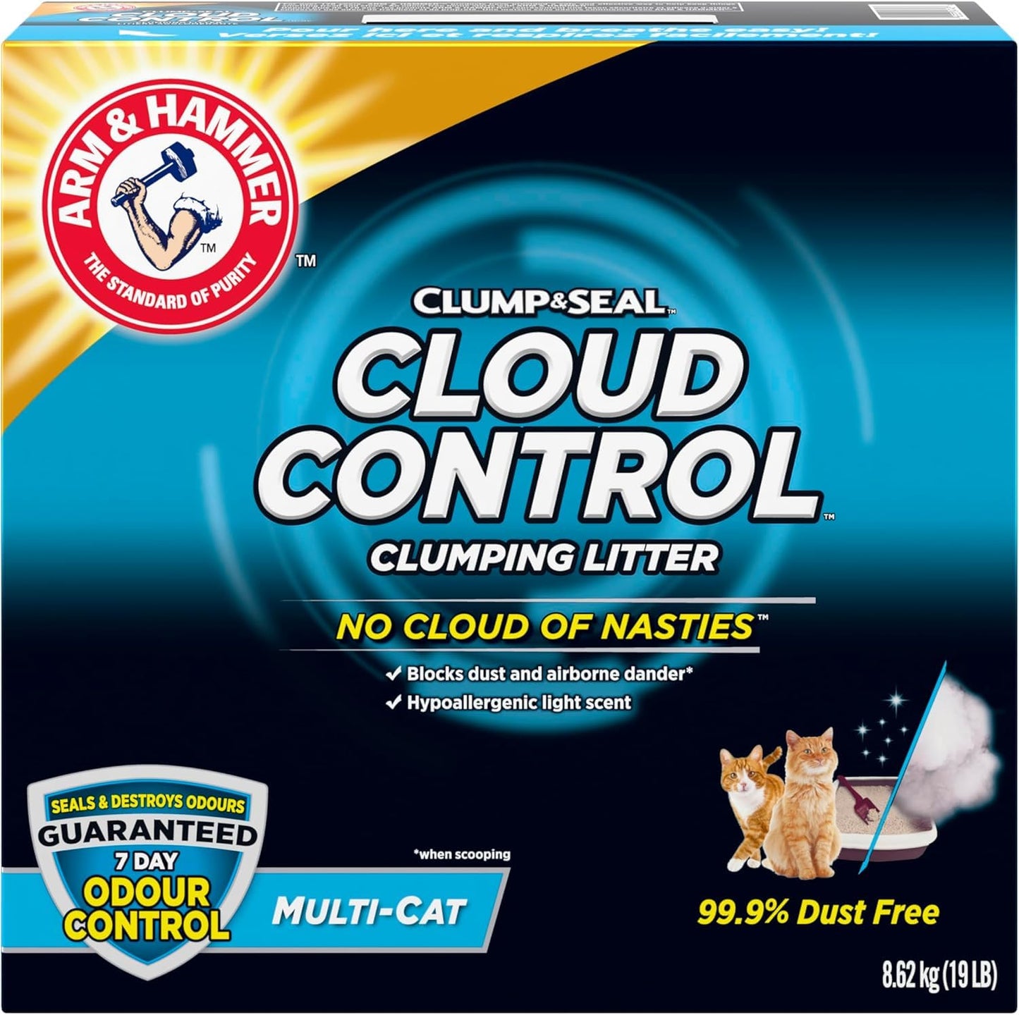 Arm & Hammer Clump & Seal Slide Clay Cat Litter, Non-Stop Odour Control, 12.7kg, 7 Days of Odour Control, Dust Free, Clumping Litter (Pack of 1)