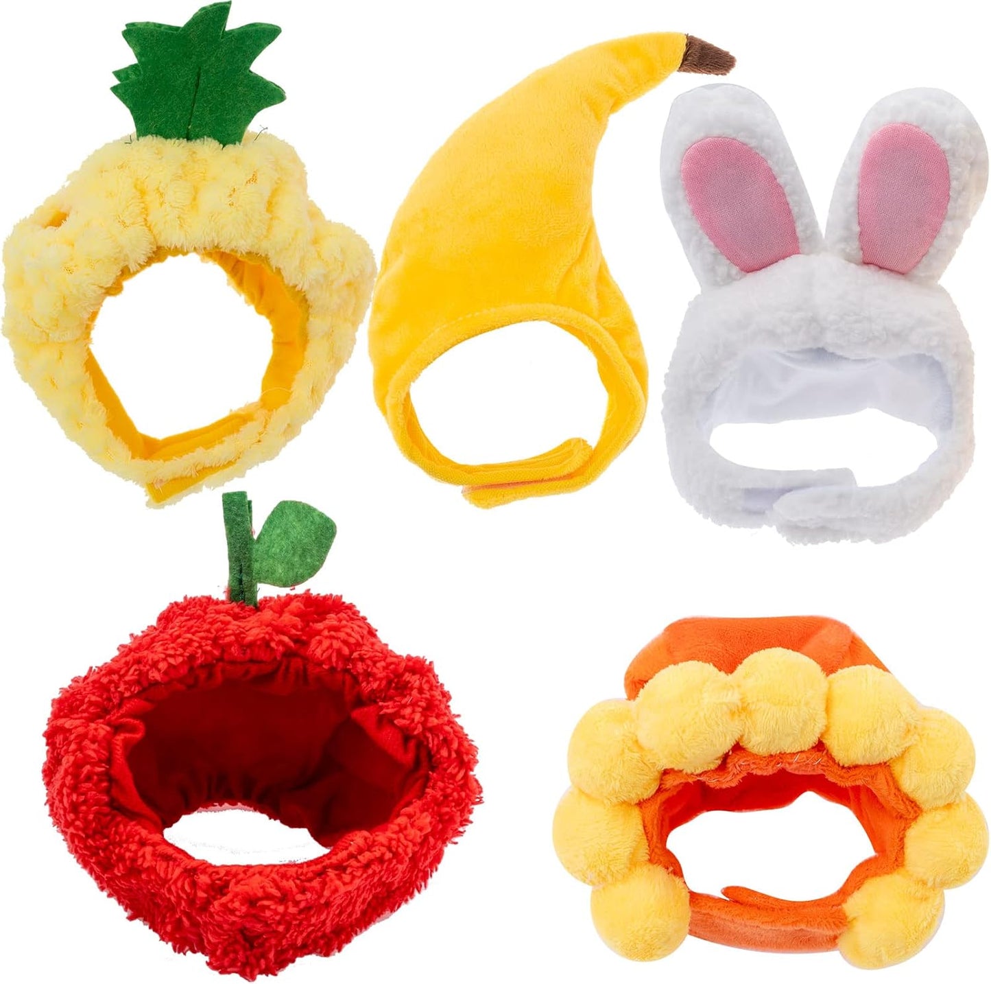 5 Pieces Cat Hat Adjustable Cute Pet Hat, Cats, Kitten and Puppy Accessory Headwear, Pet Hats with Rabbit Ears/Banana/Sunflower/Fruit Apple/Pineapple Cap