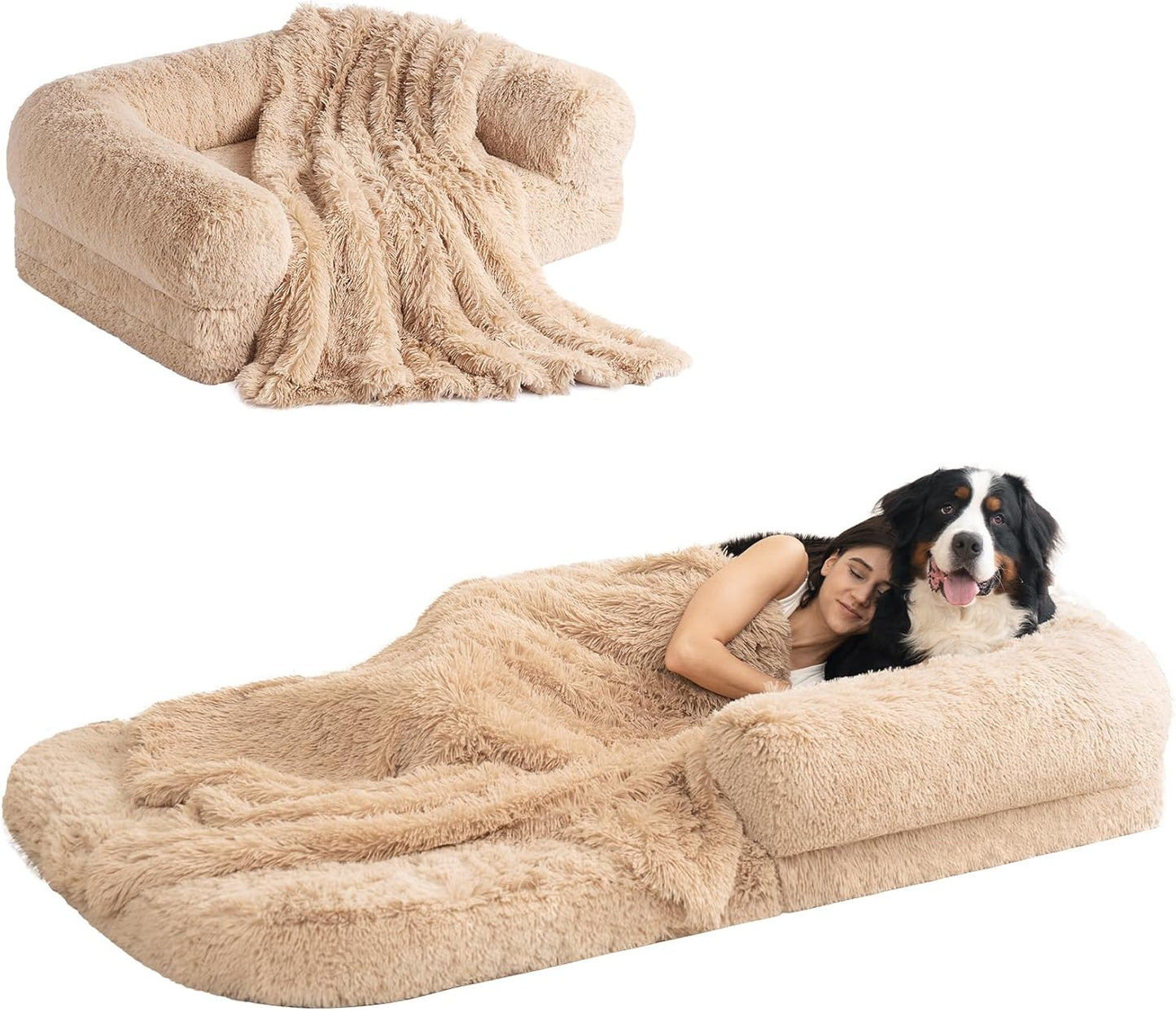 EHEYCIGA Foldable XXL Dog Bed, 54"x38"x7.5" Memory Foam Orthopedic Dog Couch for Extra Large Dogs, Calming Waterproof Pet Sofa with Washable Cover, Human Dog Bed for Kids, Dark Grey - Furr-Reel