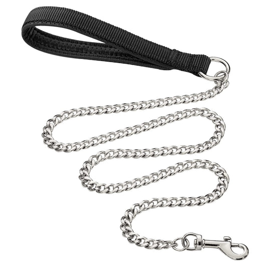 Heavy Duty Metal Dog Leash, 4FT Chew Proof Pet Leash Chain with Soft Padded Handle for Large & Medium Size Dogs (120cm*3mm)