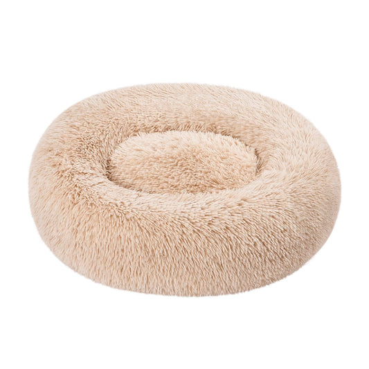 Amazon Basics Donut Pet Bolster Faux Fur Bed, Beige, 45" x 45"