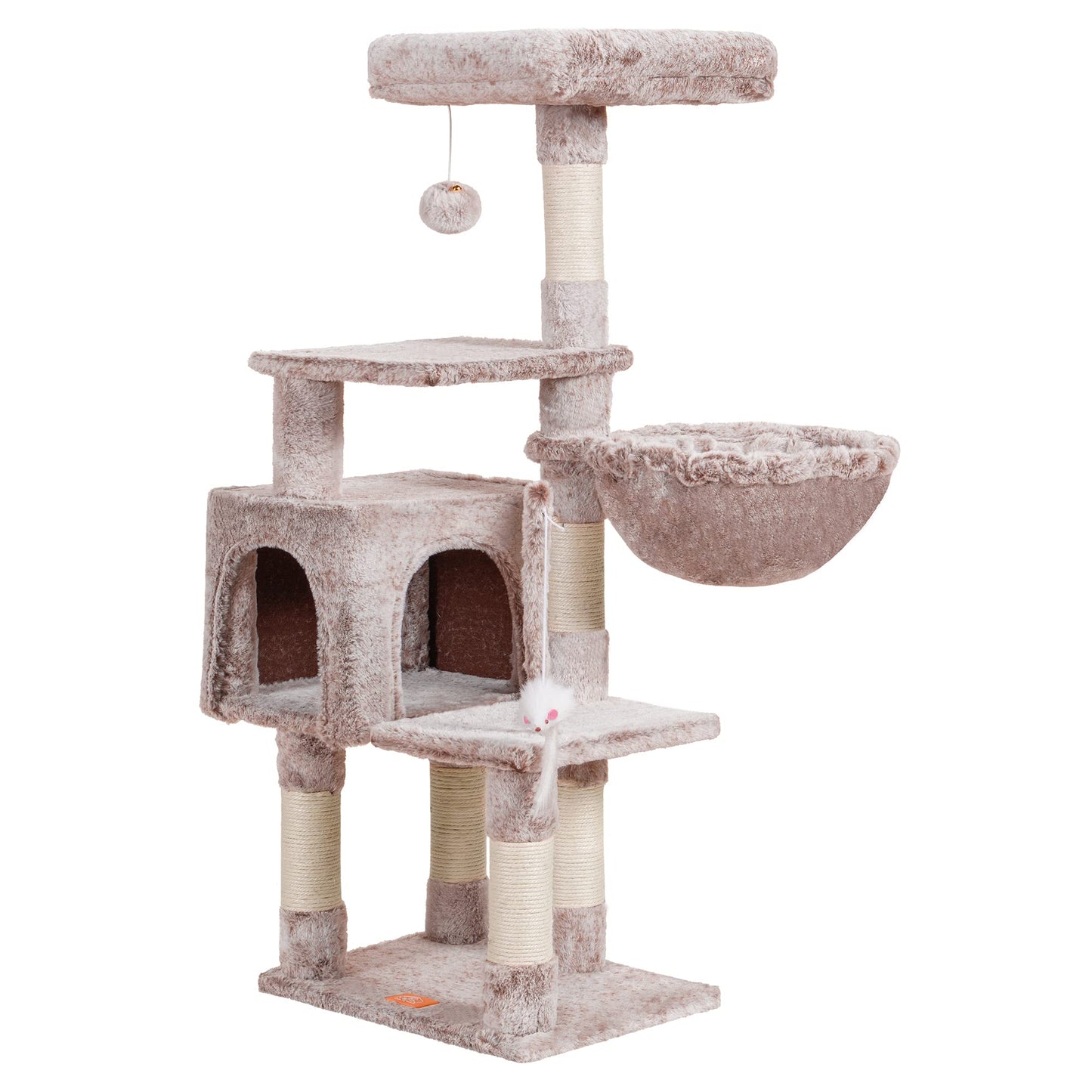 Heybly Cat Tree with Toy, Cat Tower condo for Indoor Cats, Cat House with Padded Plush Perch, Cozy Hammock and Sisal Scratching Posts, Light Gray HCT004SW
