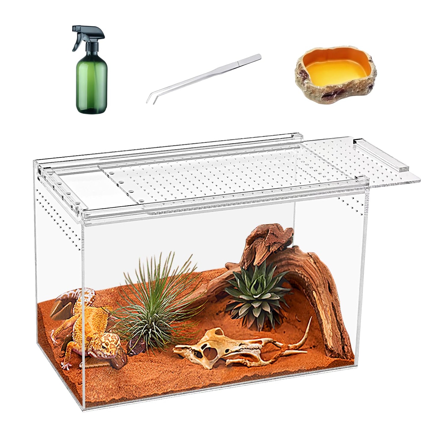 KAKOOTI Reptile Terrarium,6.8" x 6.8"x 6" Reptile Breeding Box, Magnetic Acrylic Enclosure，for Tarantula，Hermit Crab，Jumping Spider，Iguana，Leopard Gecko，Bearded Dragon, Insect, Mantis, Scorpions.