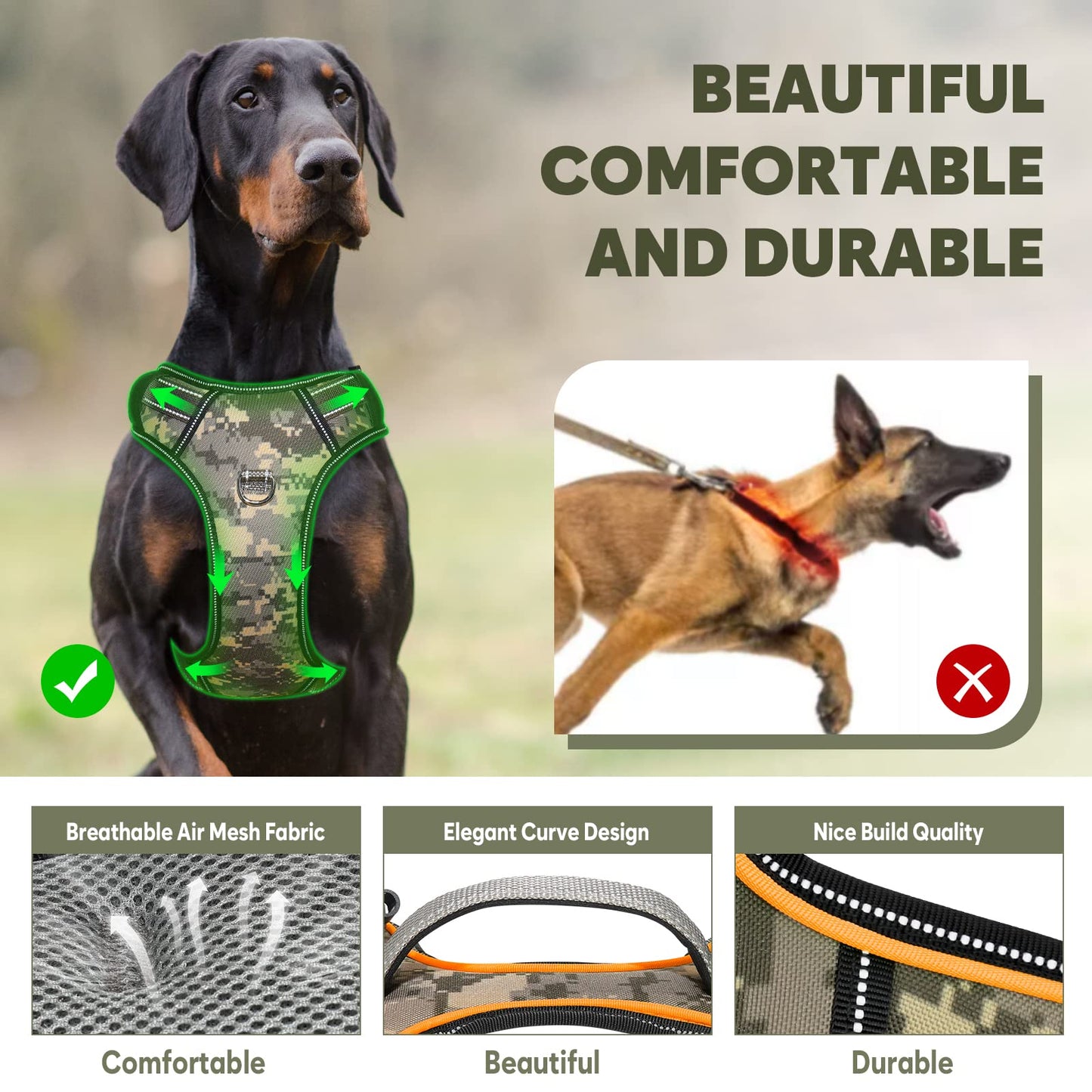 Light Up Dog Harness No Pull, LED Dog Harness with Soft Handle Rechargeable, Lighted Glowing Pet Vest Harness for Large Dogs Night Walking, Reflective/4 Point Adjustable/High Visibility - Orange, L Furr-Reel