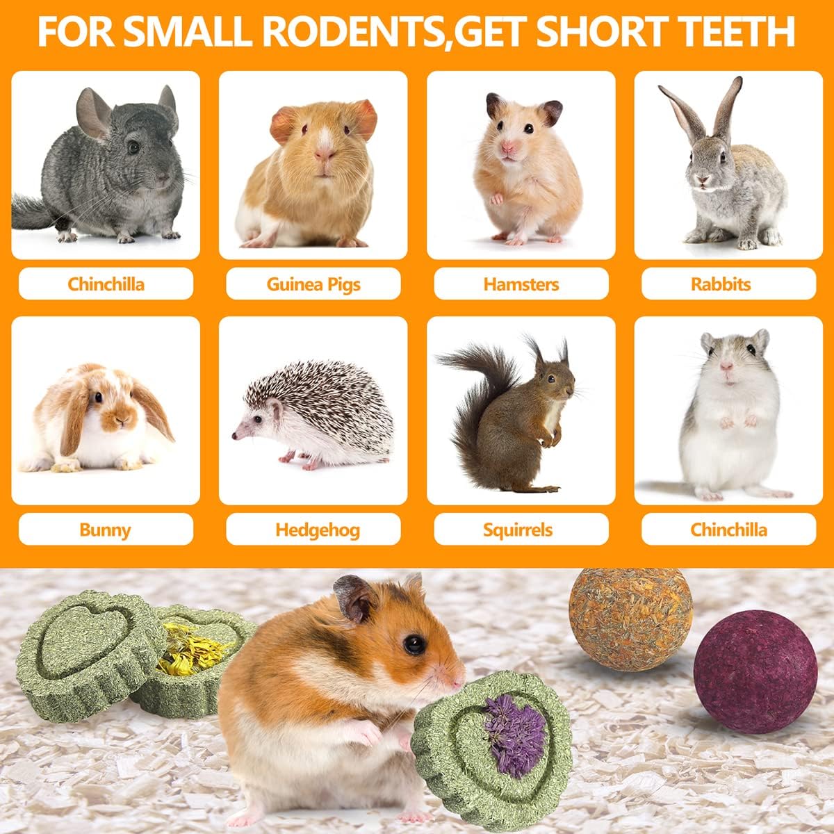 Rabbit Toys Guinea Pig Toys Hamster Toys Bunny Toys 18Pcs Natural Timothy Hay Sticks Apple Wood Sticks Chinchilla Toys for Teeth Care Handmade