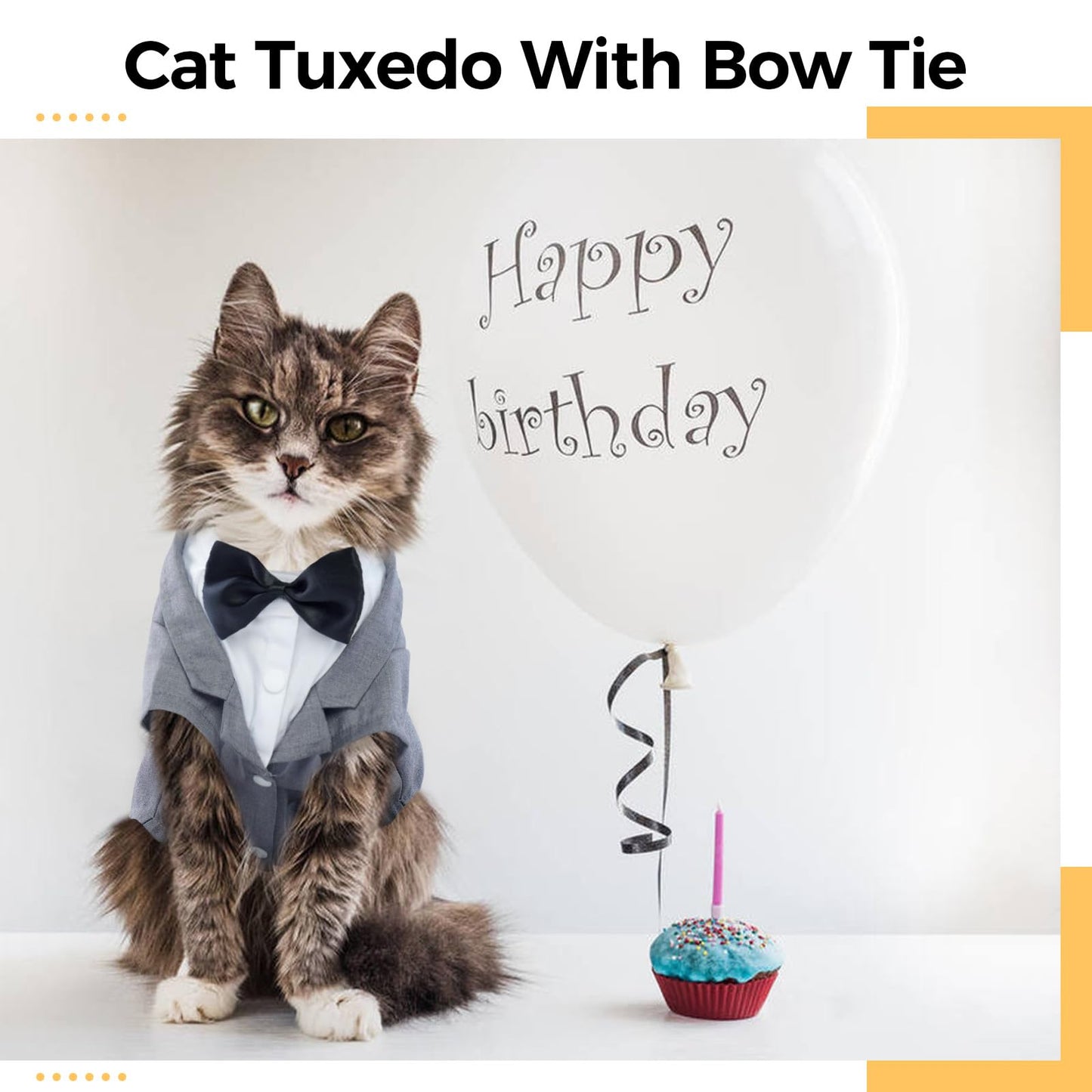 DENTRUN Cat Tuxedo Outfit, Sphynx Cat Costume Formal Suit with Bow Tie, Stylish Cat Shirt Fashion Apparel Fancy Clothes, Kitten Formal Attire Wedding Onesie Costume for Cats Only