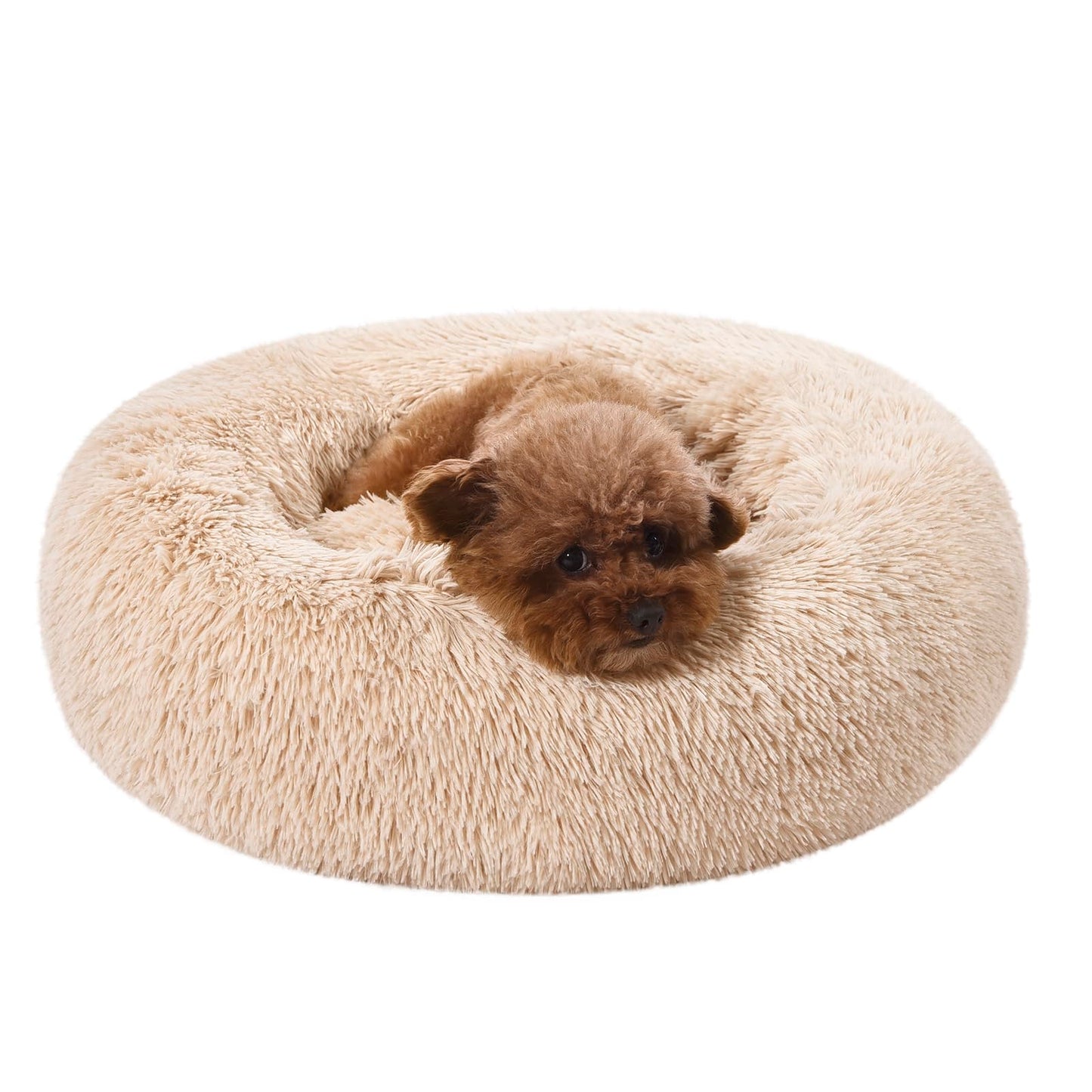 Amazon Basics Donut Pet Bolster Faux Fur Bed, Beige, 45" x 45"