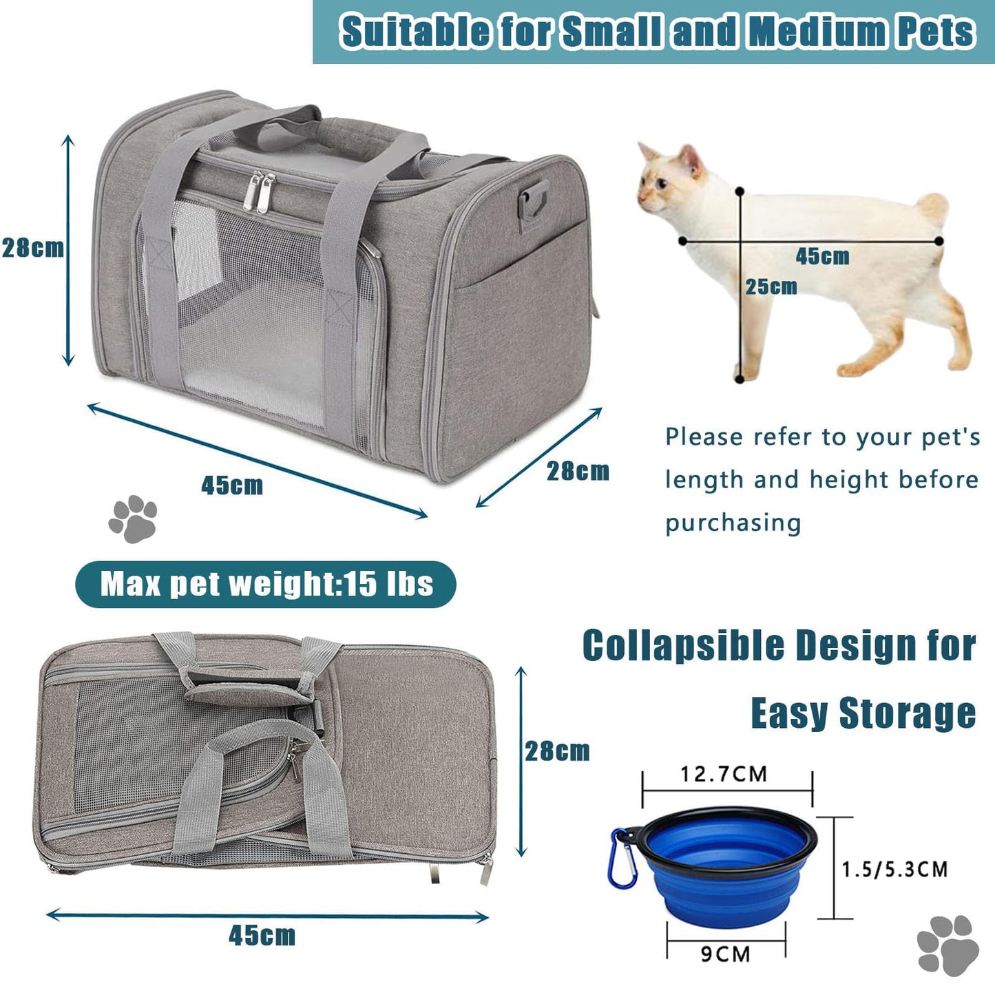 Pet Carrier Airline Approved,Soft Sided Cat Carrier New Upgraded Small Dog Carrier with Lockable Zippers,Breathable Pet Carrier,Dog Carrier for Small Medium Cats Furr-Reel