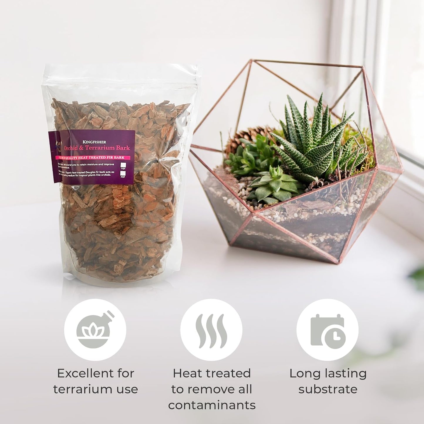 Kingfishers Orchid & Terrarium Bark | Organic Heat Treated Douglas Fir | Tropical Planting Medium | Made in Canada (4 Dry Quarts)
