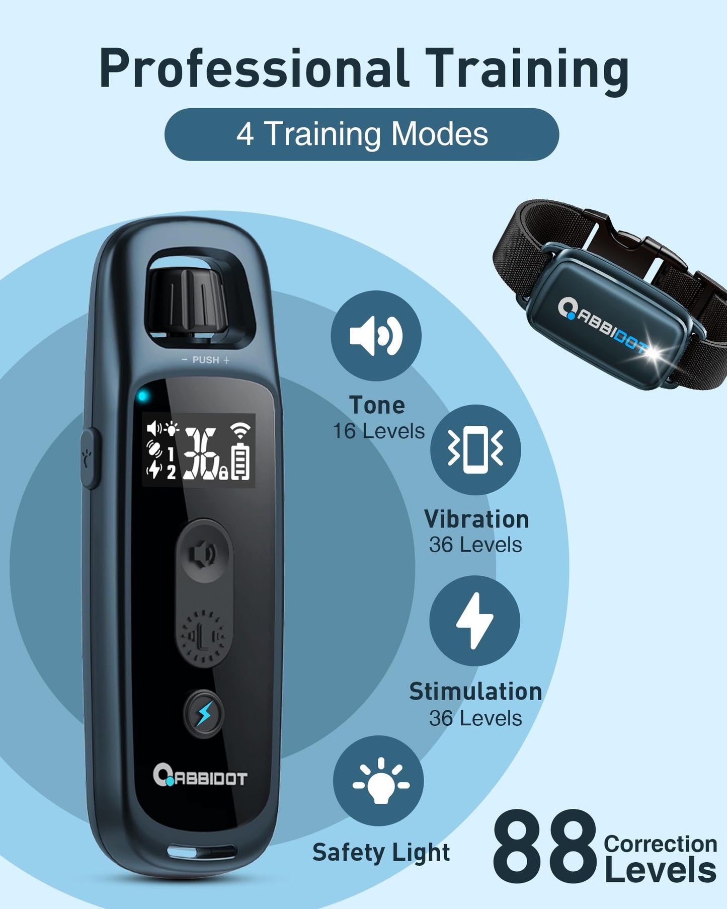 ABBIDOT 3300 Ft Dog Training Collar with Remote - [New Version] Shock Collar, 5 Training Modes, 88 Levels e Collar, Waterproof Training Collar for Small Medium Large Dogs(15~120 lbs)