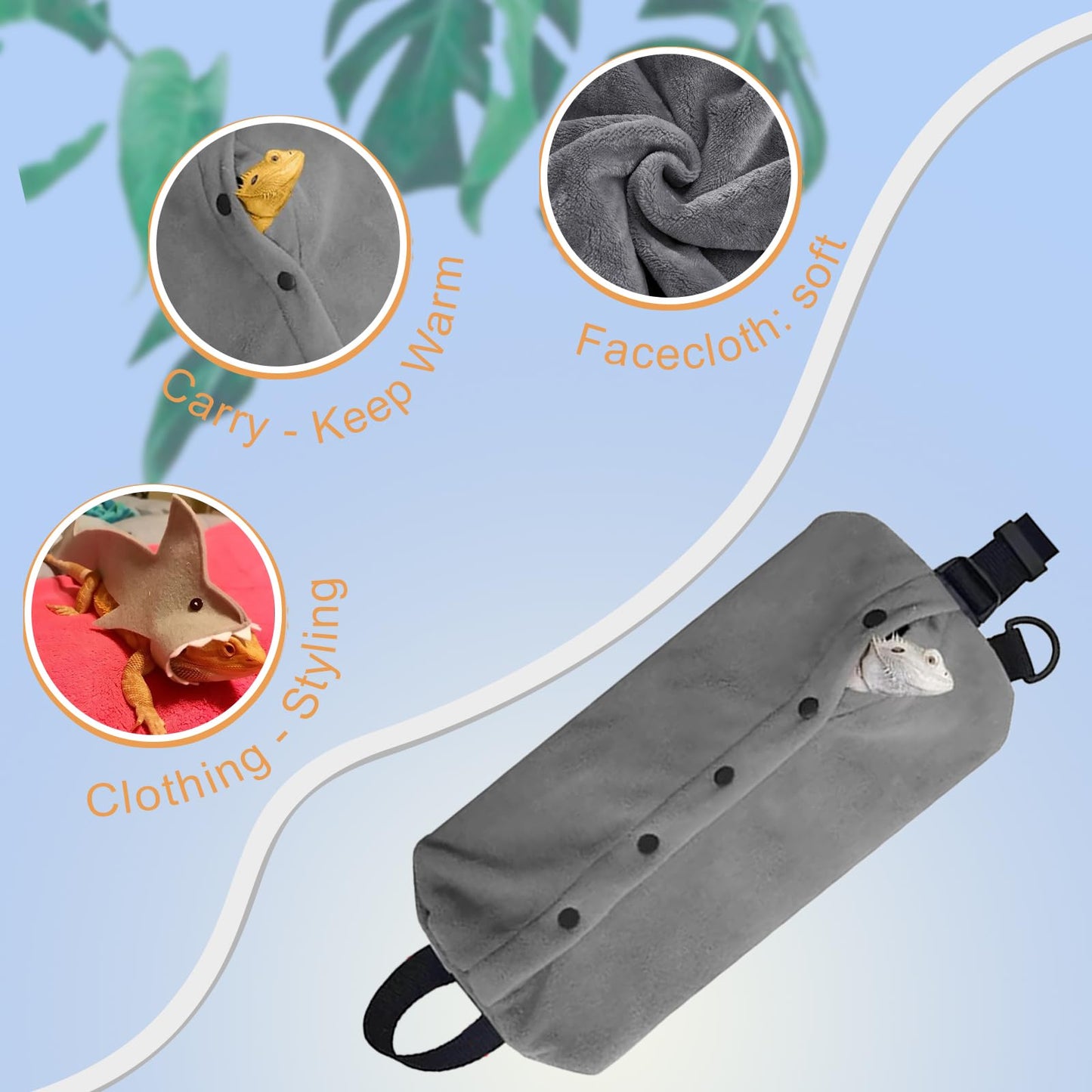 Bearded Dragon Carrier Set - Reptile Kit With Leash, Harness Vest, Shark Costume for Small Pets Travel