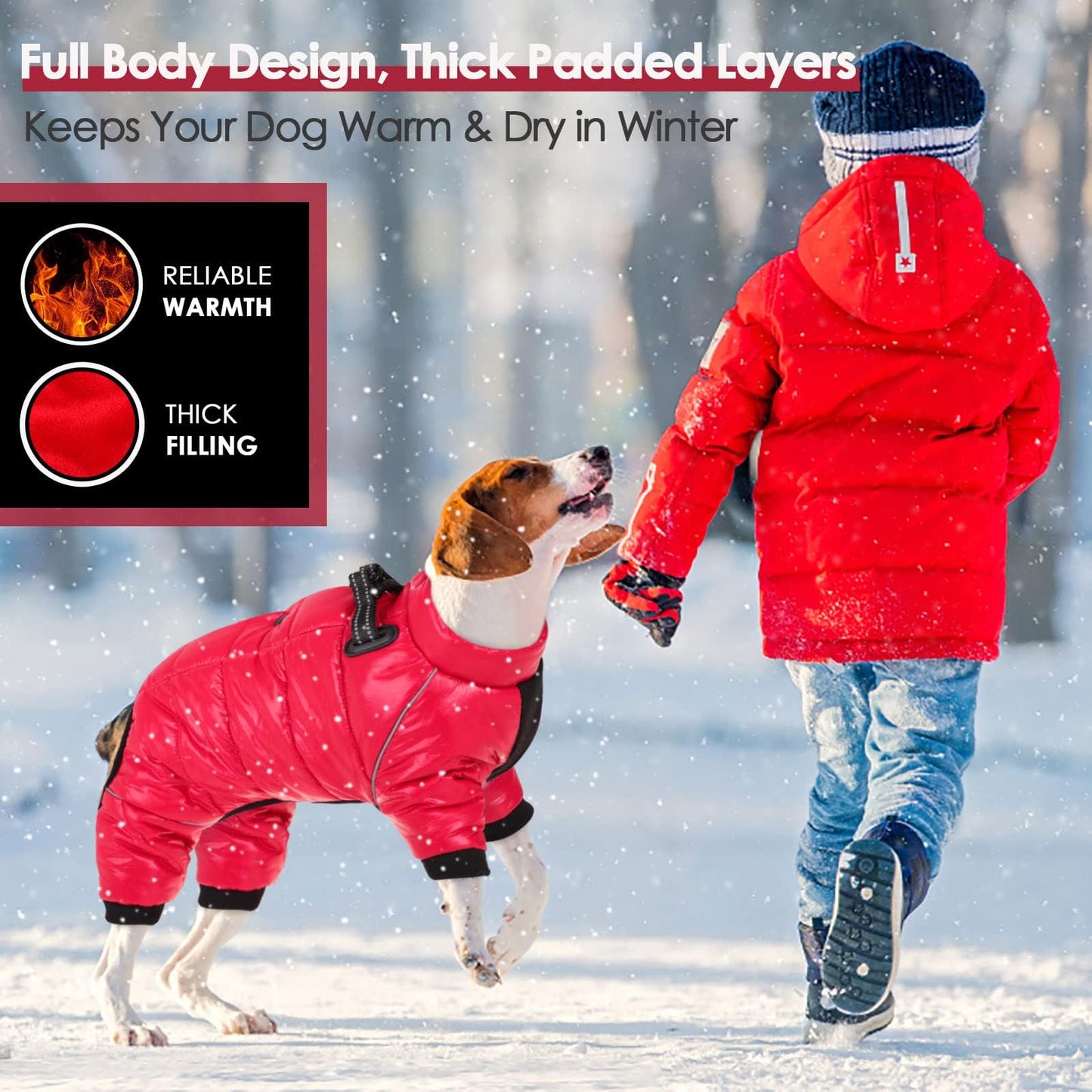 AOFITEE Dog Coat, Waterproof Dogs Jacket for Winter, Warm Fullbody Small Dog Snowsuit, Winter Coat for Small Dogs, Zip Up Pet Puffer Jacket Fleece Vest, Reflective Pet Snow Jackets, Christmas Red Furr-Reel