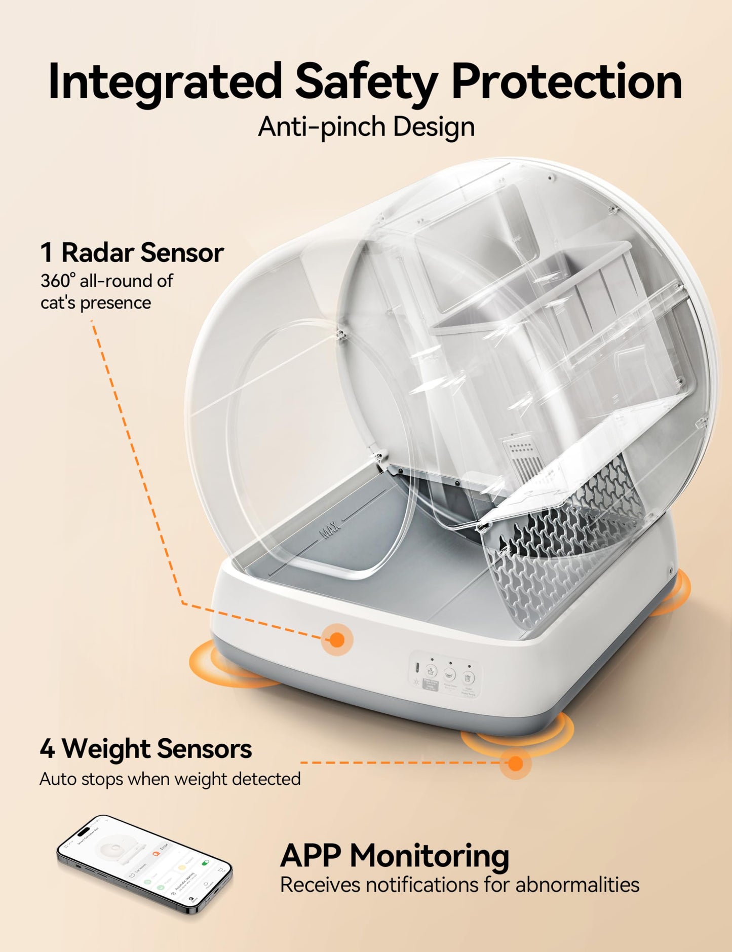 MeoWant Self-Cleaning Cat Litter Box, Integrated Safety Protection Automatic Cat Litter Box for Multi Cats, Extra Large/Odor Isolation/APP Control Cat Litter Box, Confirm Seller is【MeoWant-Direct】