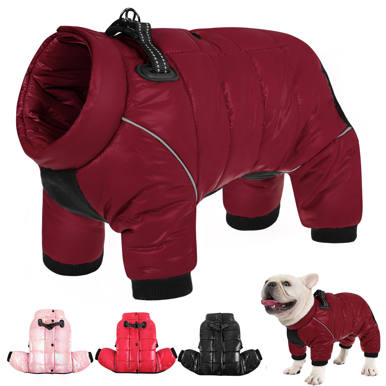 AOFITEE Dog Coat, Waterproof Dogs Jacket for Winter, Warm Fullbody Small Dog Snowsuit, Winter Coat for Small Dogs, Zip Up Pet Puffer Jacket Fleece Vest, Reflective Pet Snow Jackets, Christmas Red Furr-Reel