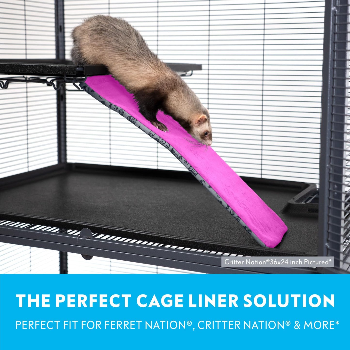 Paw Inspired® Doublure polaire ajustée pour cage de Ferret Nation/Critter Nation - Pour furets, rats, chinchillas, hérissons et autres petits animaux (gris, double unité)