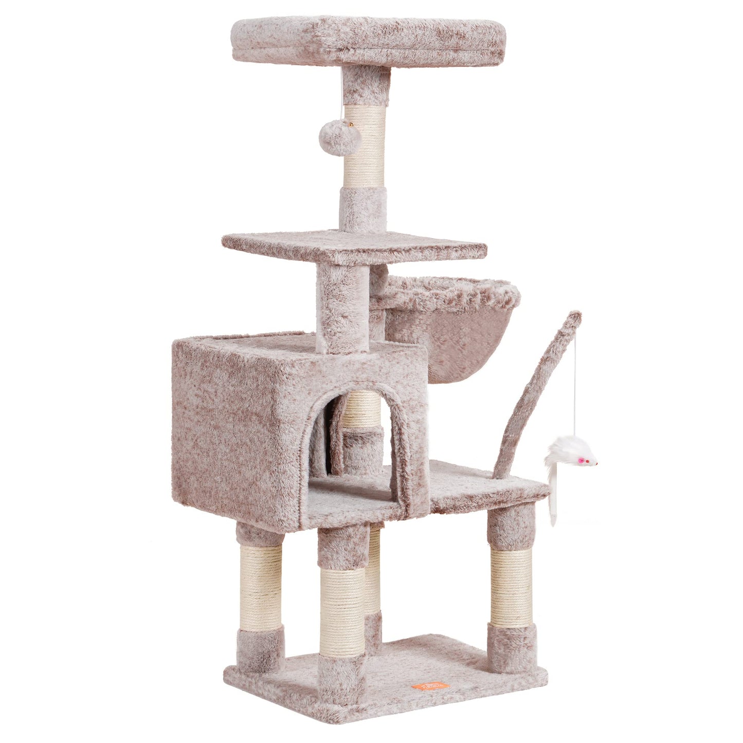Heybly Cat Tree with Toy, Cat Tower condo for Indoor Cats, Cat House with Padded Plush Perch, Cozy Hammock and Sisal Scratching Posts, Light Gray HCT004SW