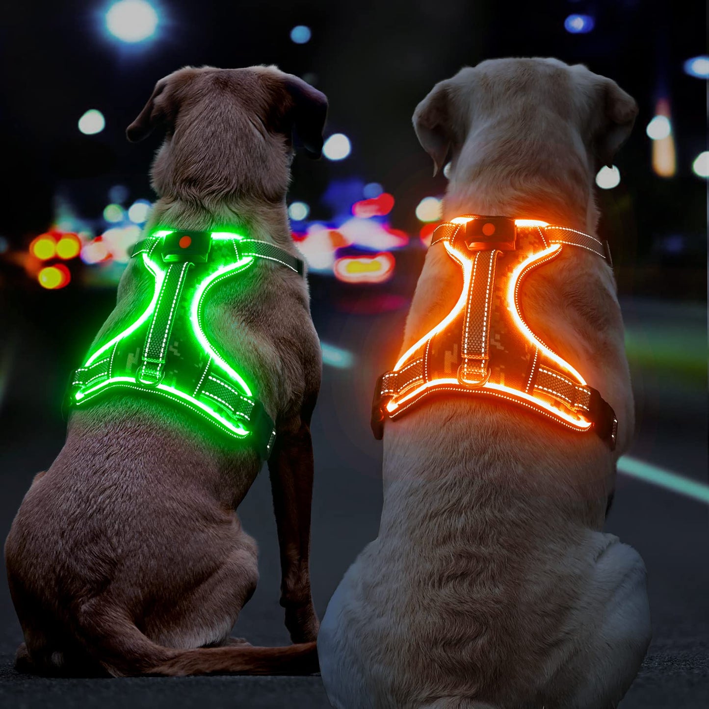 Light Up Dog Harness No Pull, LED Dog Harness with Soft Handle Rechargeable, Lighted Glowing Pet Vest Harness for Large Dogs Night Walking, Reflective/4 Point Adjustable/High Visibility - Orange, L Furr-Reel
