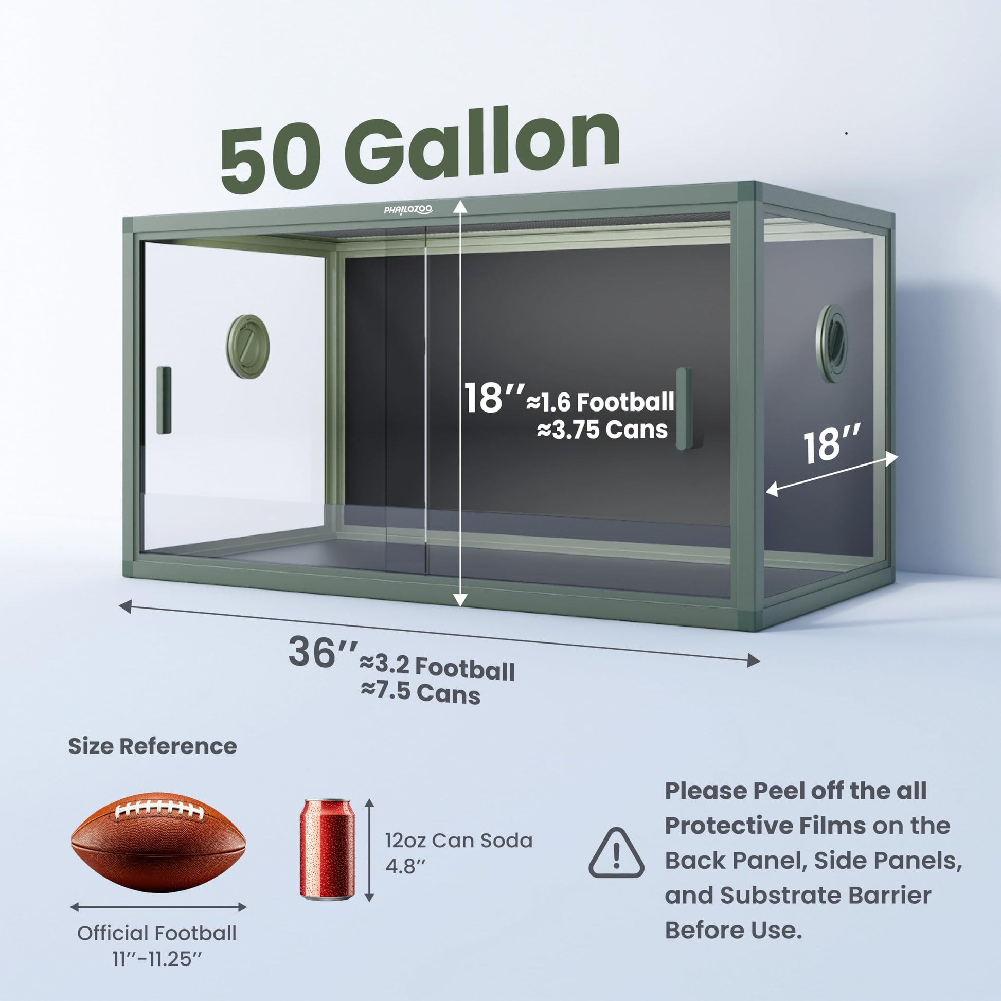 50 Gallon Reptile Terrarium, Reptile Tank for Easy Maintenance, Front Opening Reptile Enclosure with Top Screen Ventilation & Glass Sliding Door 36''x18''x18'' (Ultimate Black) - Furr-Reel