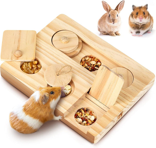 Jouets 6 en 1 pour hamsters en bois d'enrichissement interactif, distributeur de friandises pour petits animaux, jouets amusants, pour lapins, chinchillas, rats et gerbilles