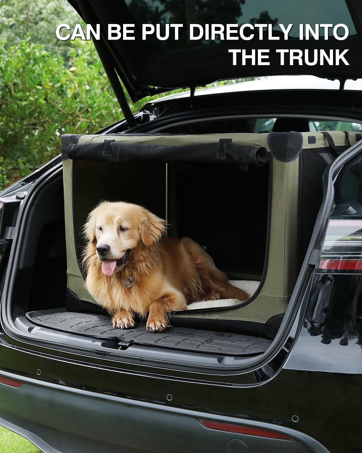 Veraste 30 Inch Collapsible Travel Dog Crate for Medium Large Dogs, Portable Dog Crate 4-Door Foldable Soft Kennel with Chew-Proof Mesh Windows for Indoor & Outdoor, with Storage Bag（Green）