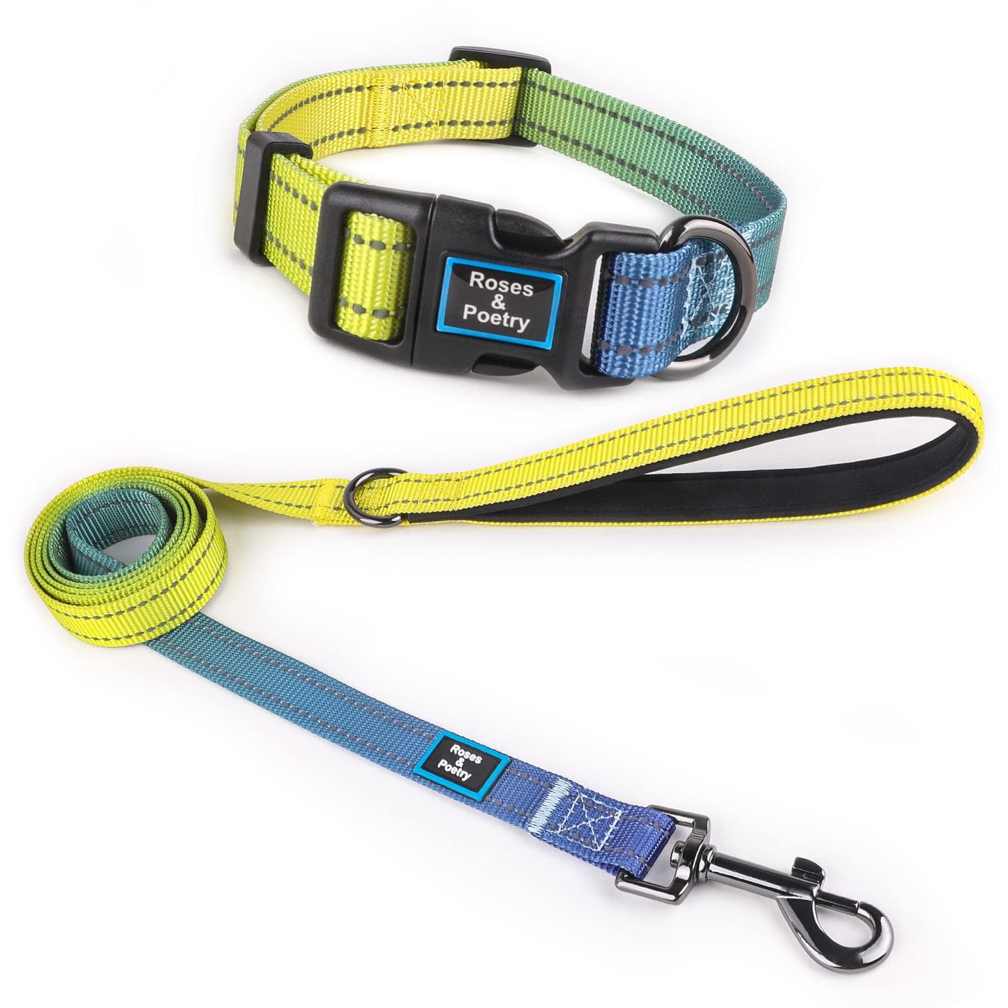 Roses&Poetry Dog Collar and Lead for Small, Adjustable Durable 5ft Puppy Leash Collar for Dog Training Lead (Black & White-S) - Furr-Reel