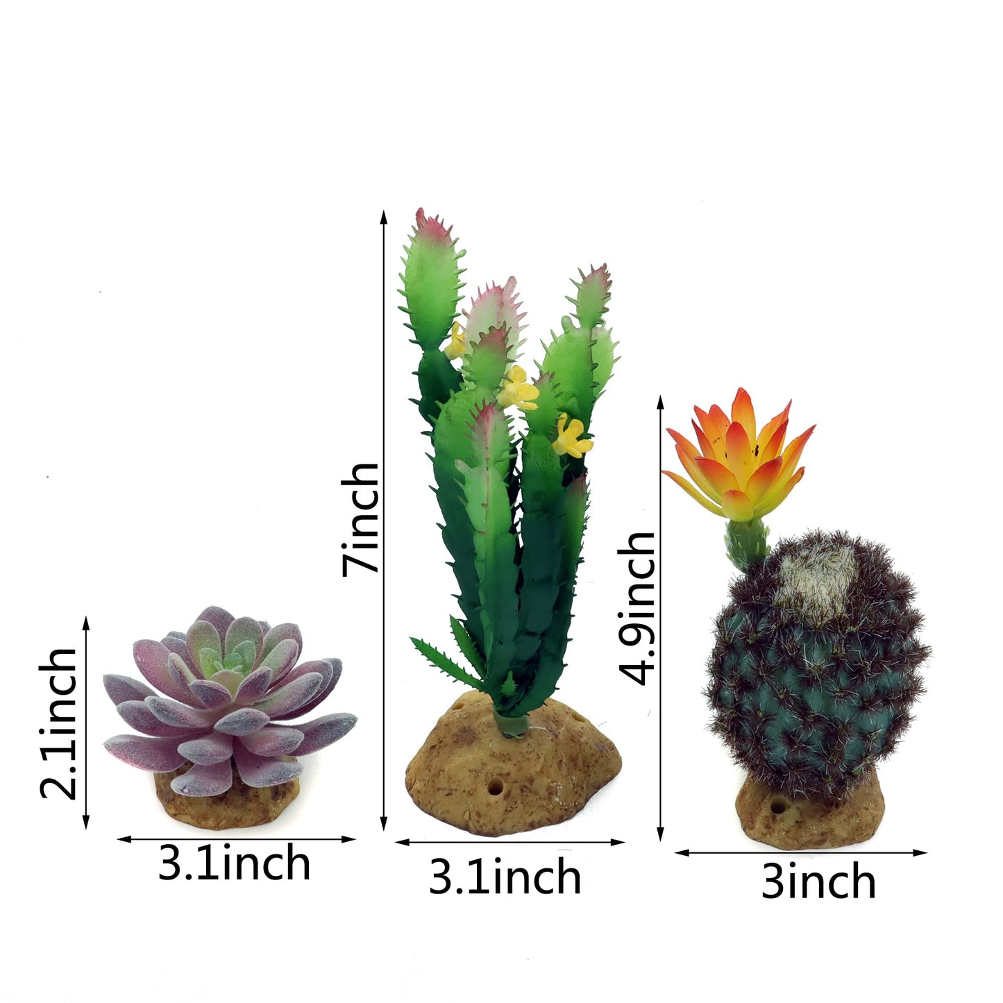JIHAQUA Reptile Plants Succulent, Artificial Desert Rain Forests Plants for Lizard Bearded Dragon Chameleon Gecko Snake Amphibian Terrarium Decor (Set 3)