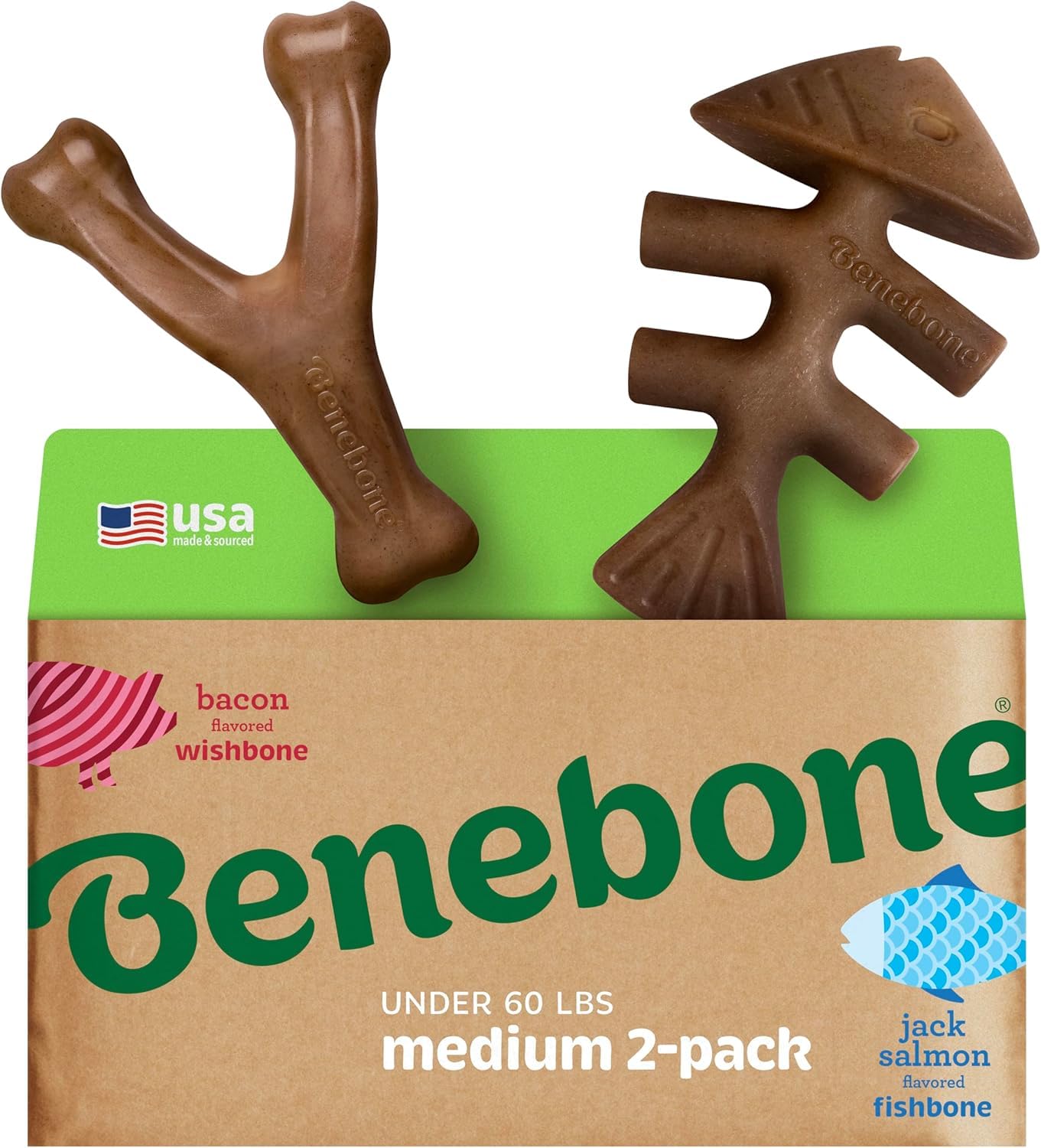 Benebone Small 4-Pack Dog Chew Toys for Aggressive Chewers, Made in USA, 30lbs and Under