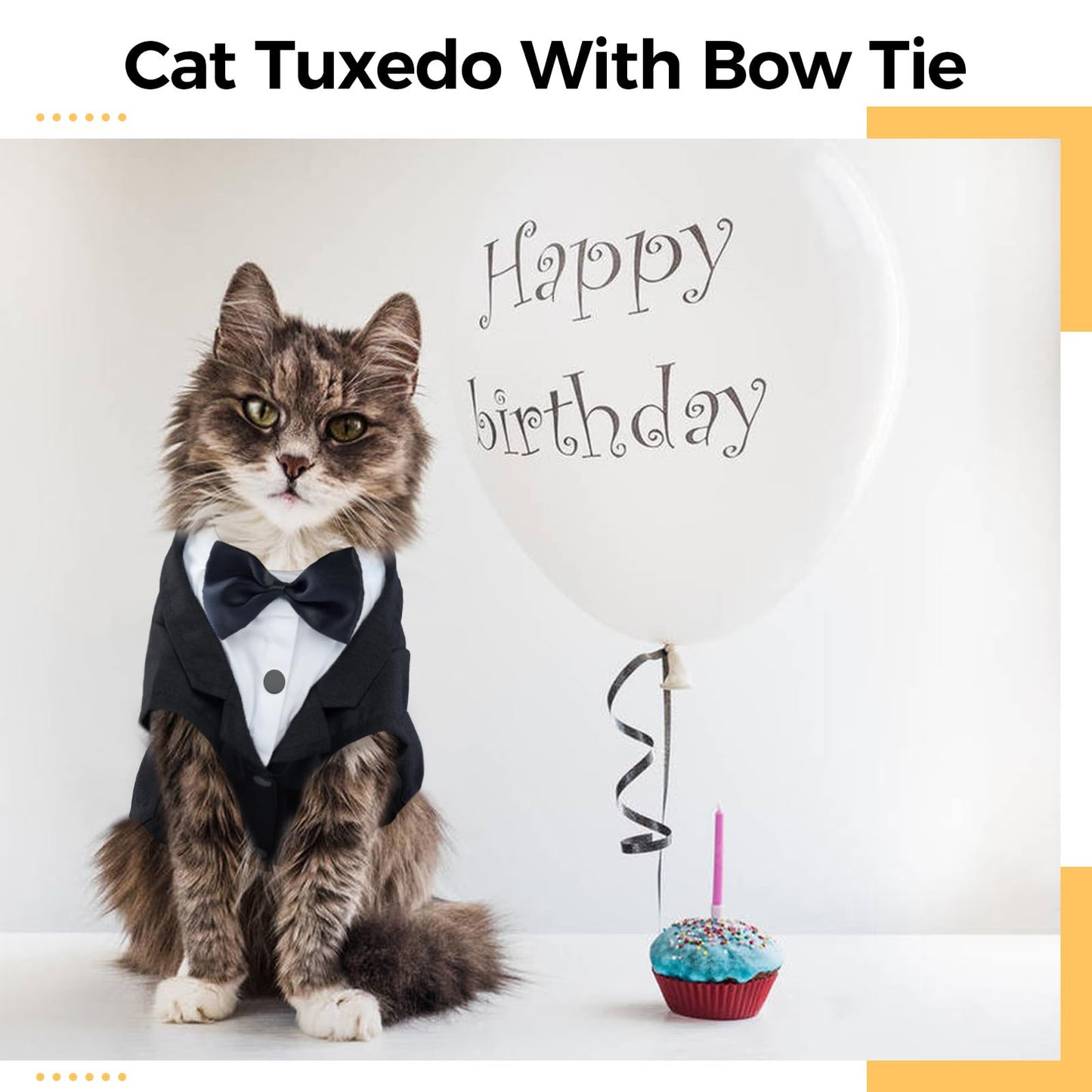 DENTRUN Cat Tuxedo Outfit, Sphynx Cat Costume Formal Suit with Bow Tie, Stylish Cat Shirt Fashion Apparel Fancy Clothes, Kitten Formal Attire Wedding Onesie Costume for Cats Only